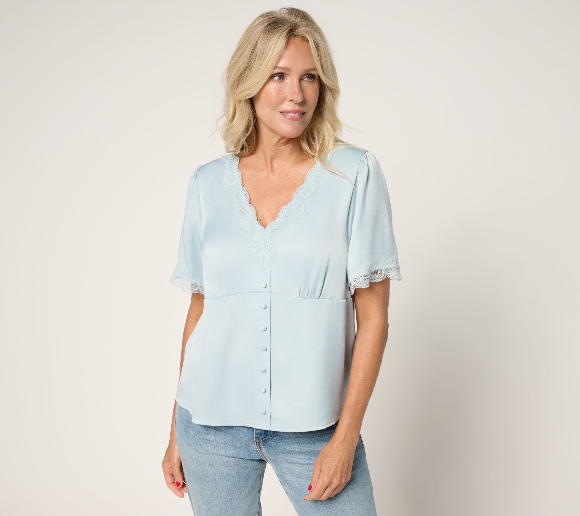 Me by Jennie Garth Short Sleeve Starlet Satin Blouse