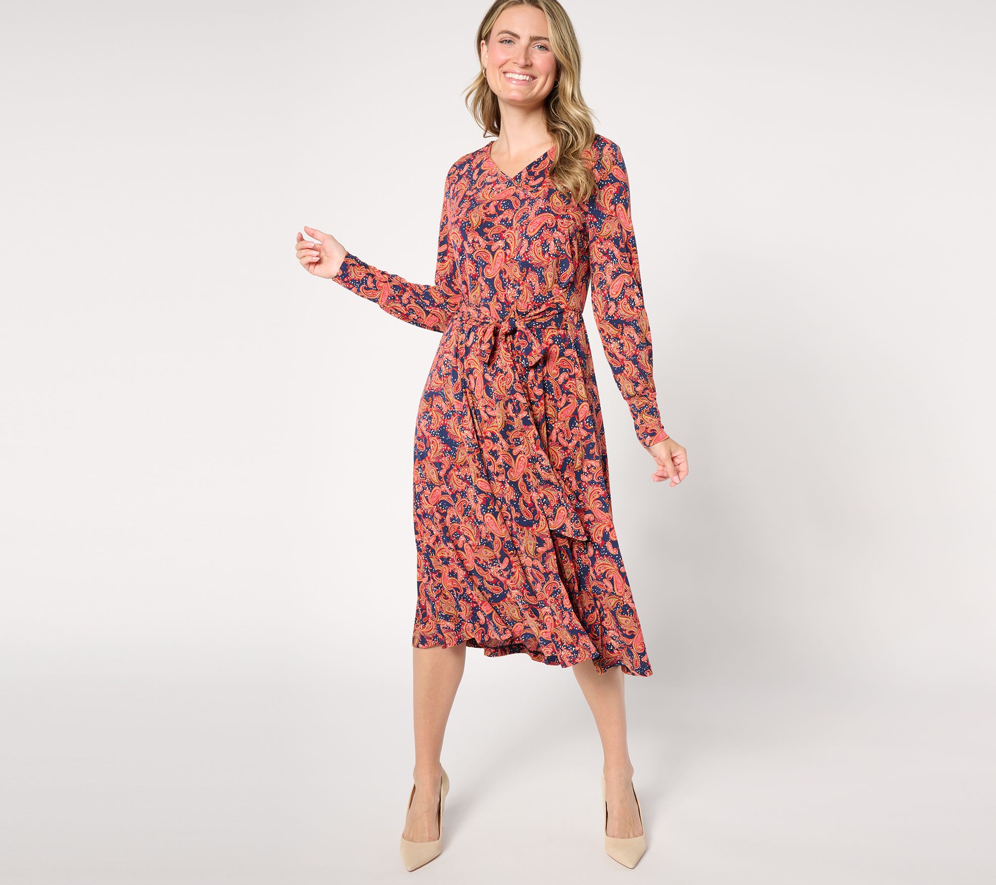 "As Is" Studio Park x Jane Treacy Petite Faux Wrap Knit Dress