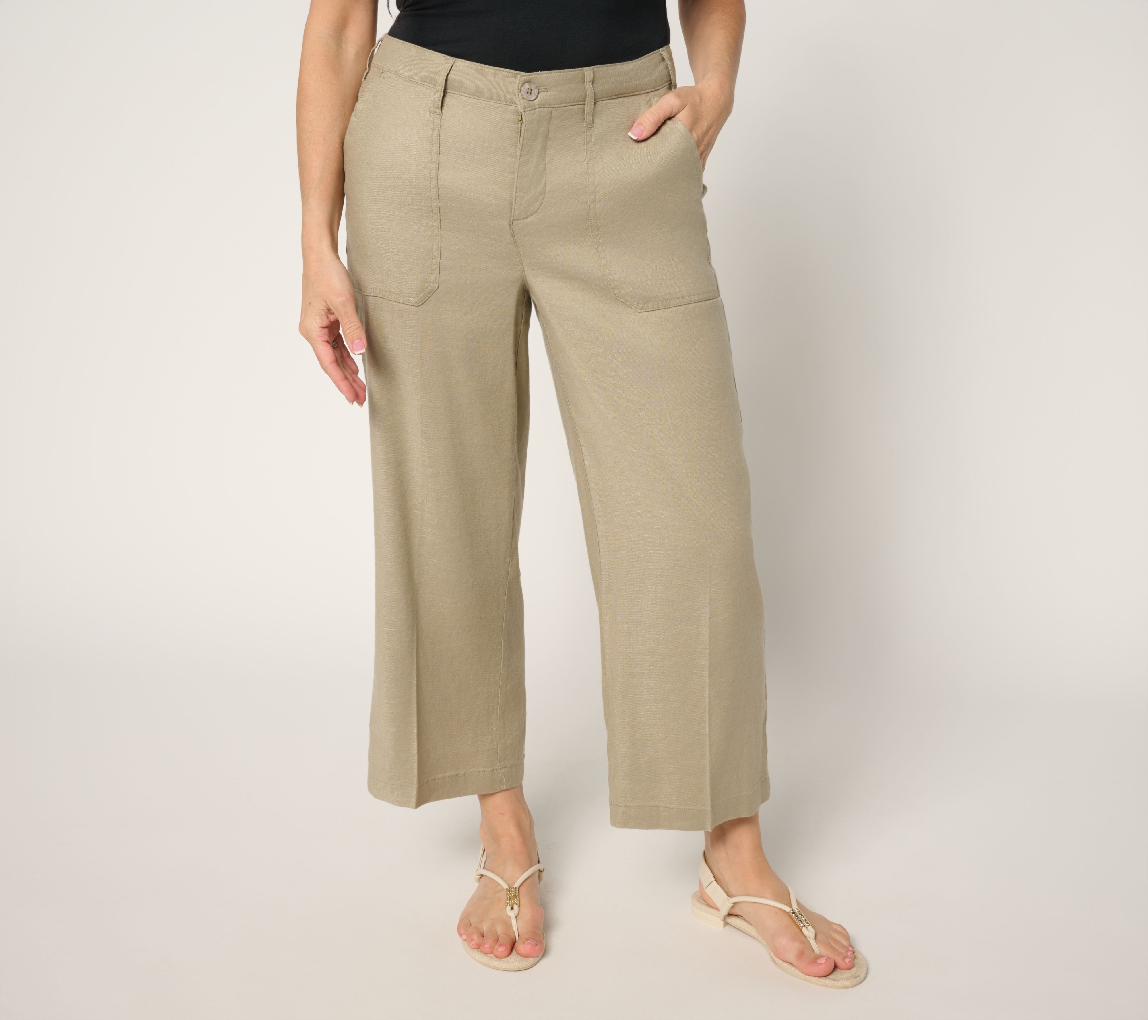 NYDJ Stretch Linen Wide Leg Cropped Cargo Pant