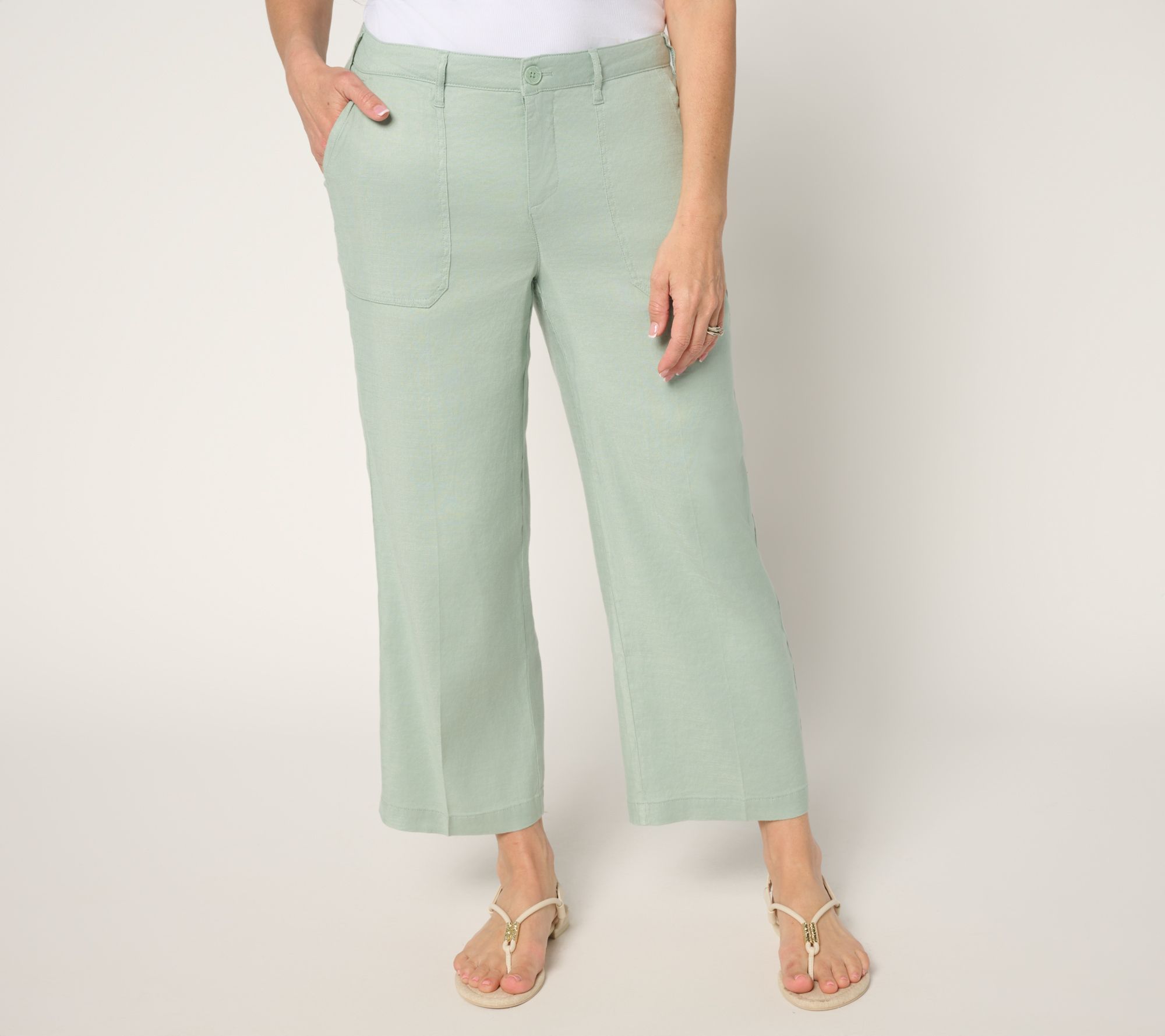 NYDJ Stretch Linen Wide Leg Cropped Cargo Pant