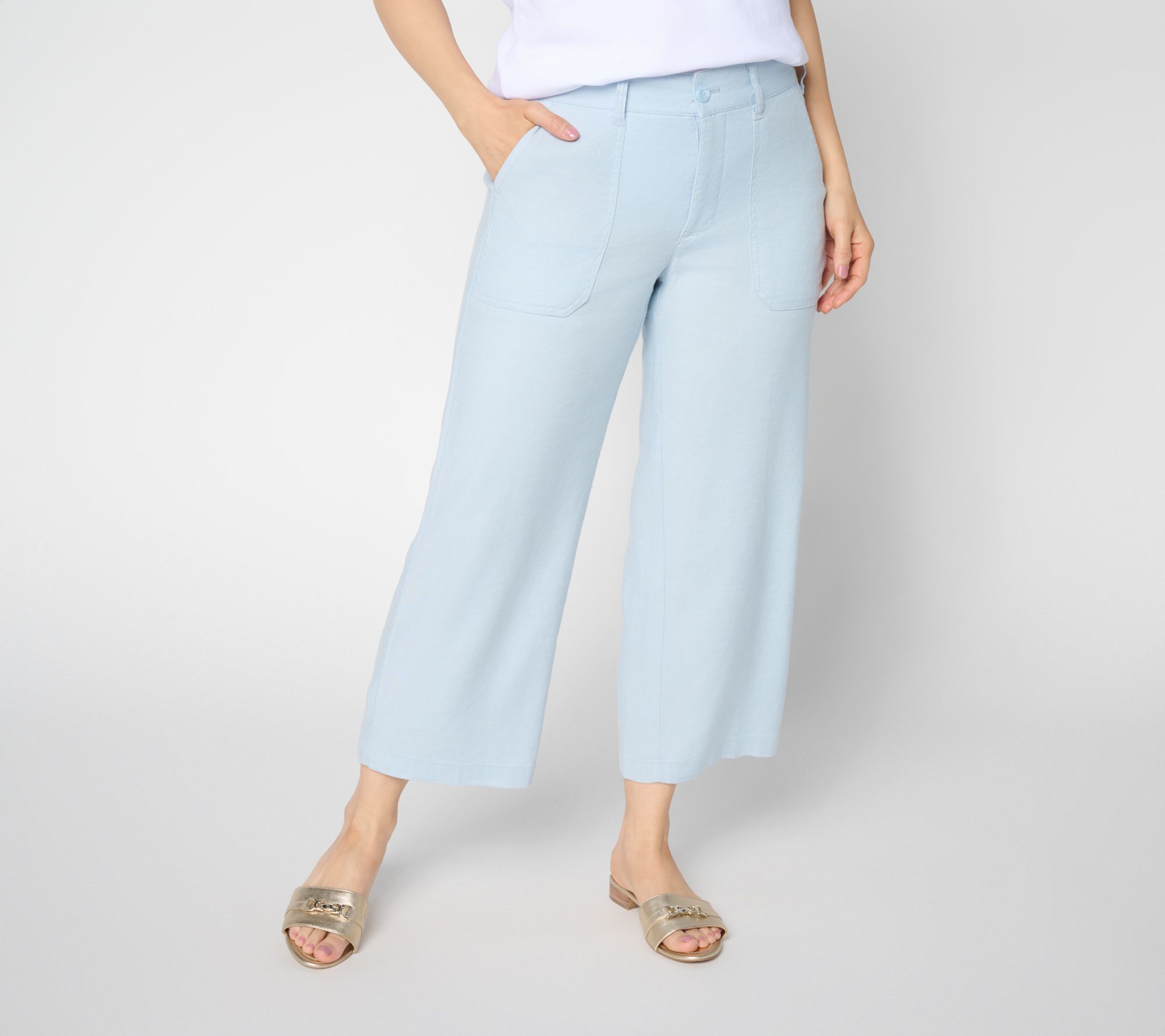 NYDJ Stretch Linen Wide Leg Cropped Cargo Pant