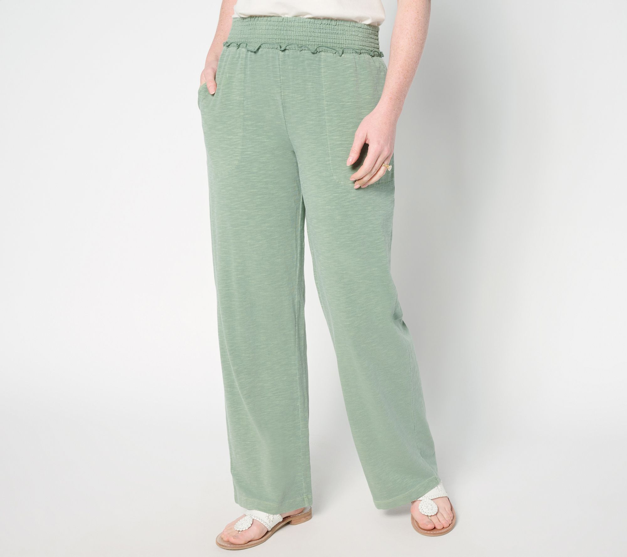 AnyBody Petite Slub Jersey and Gauze Mixed Wide Leg Pants