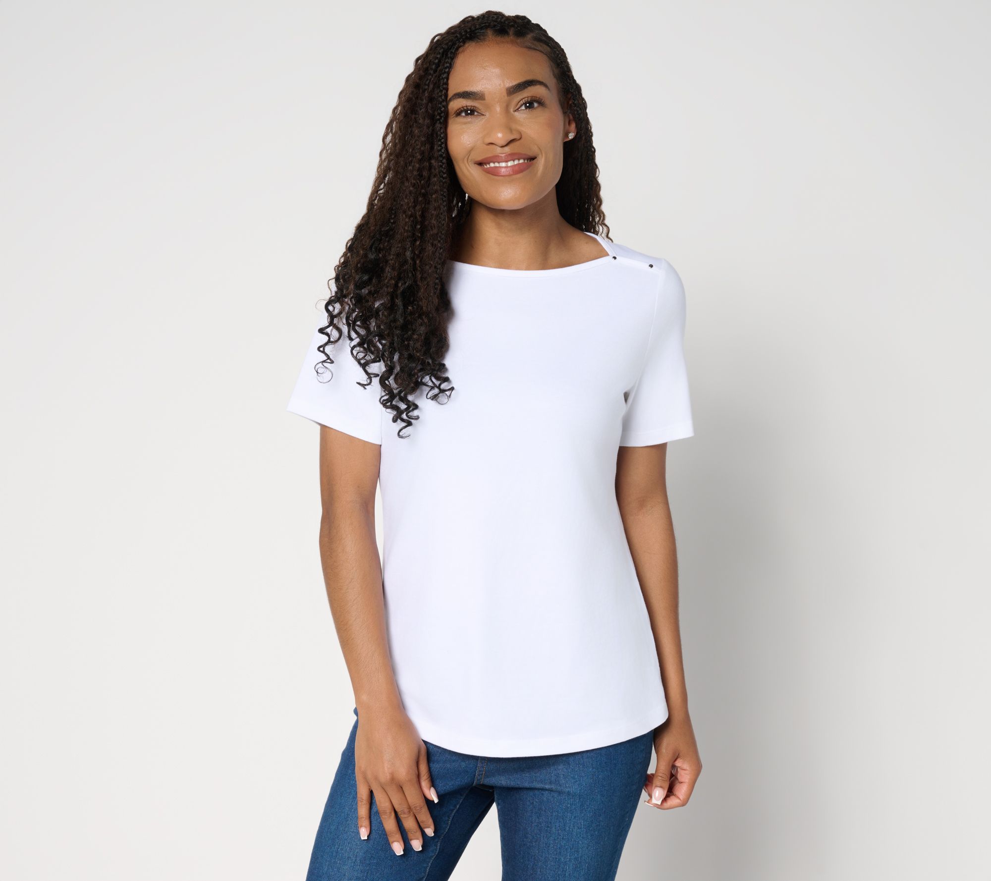 Denim & Co. Essentials Perfect Jersey Short Sleeve Boat Neck Top