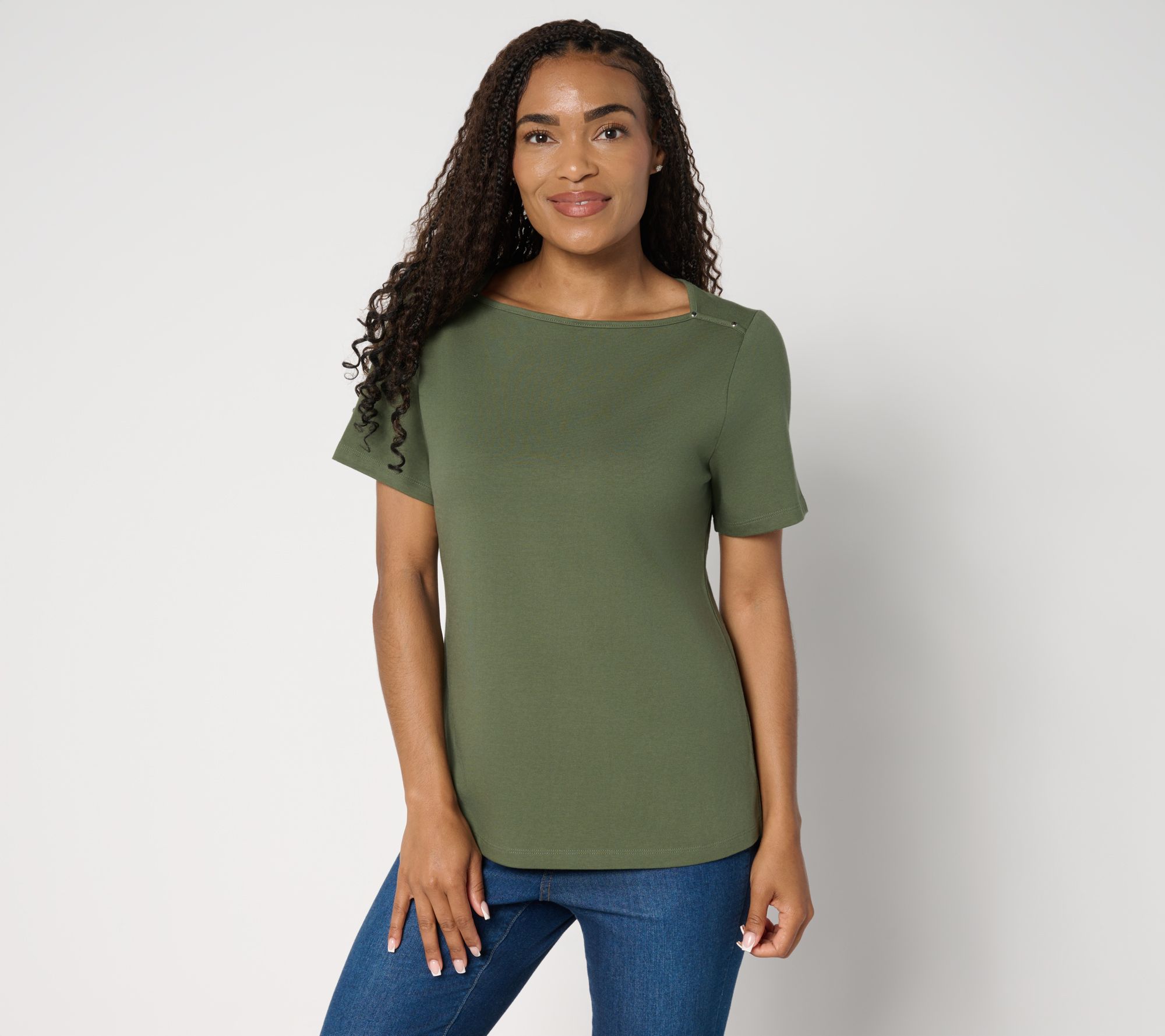 Denim & Co. Essentials Perfect Jersey Short Sleeve Boat Neck Top