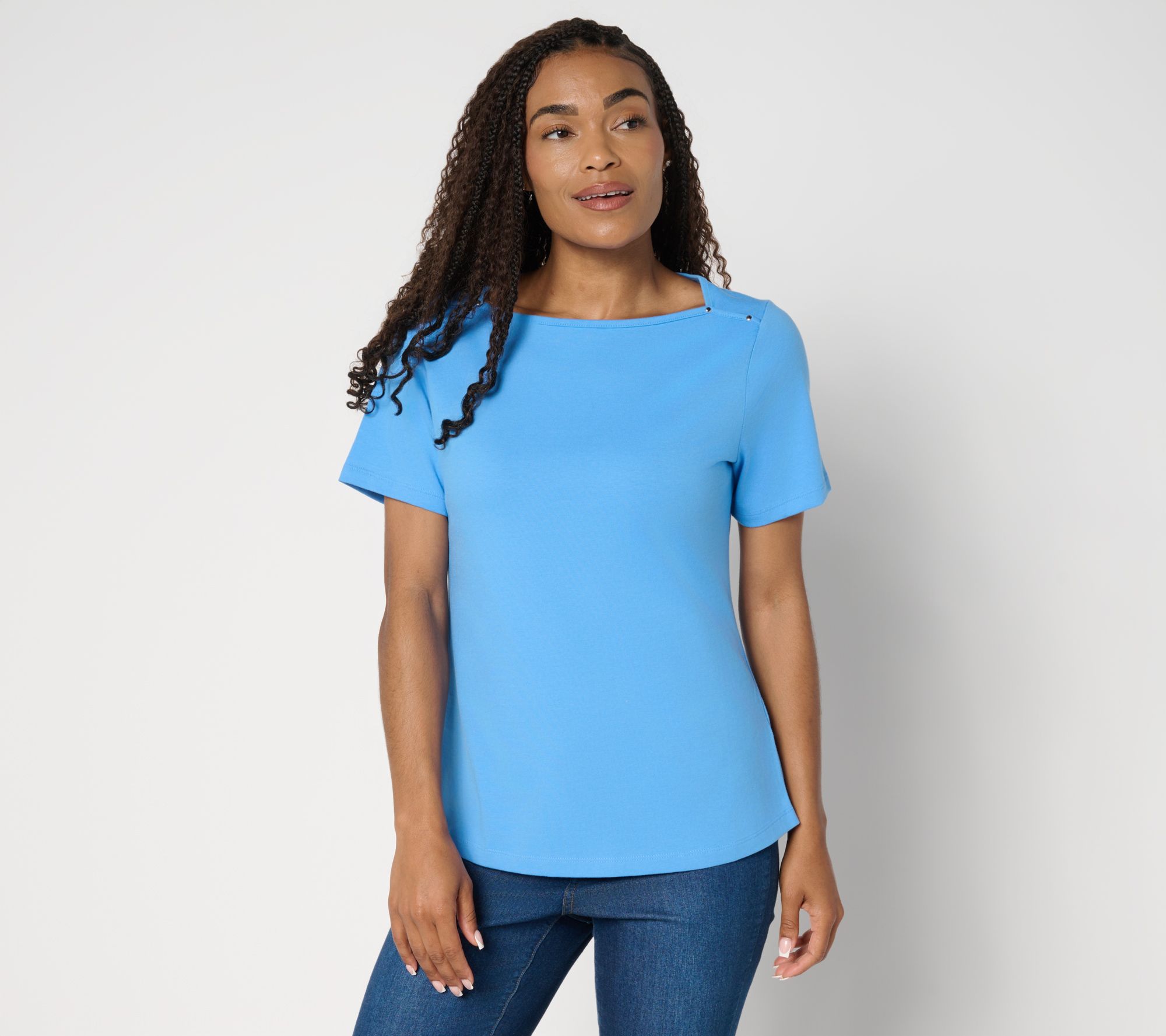 Denim & Co. Essentials Perfect Jersey Short Sleeve Boat Neck Top