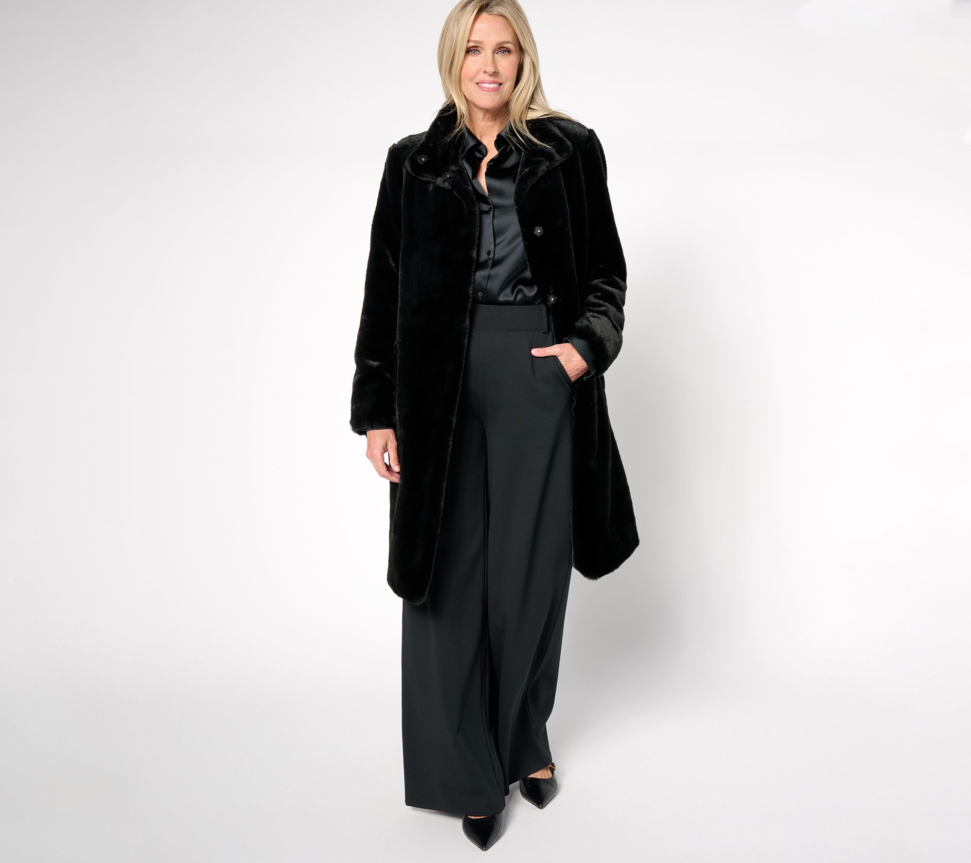 "As Is" Dennis Basso Regular Faux Mink Coat w/ Convertible Collar