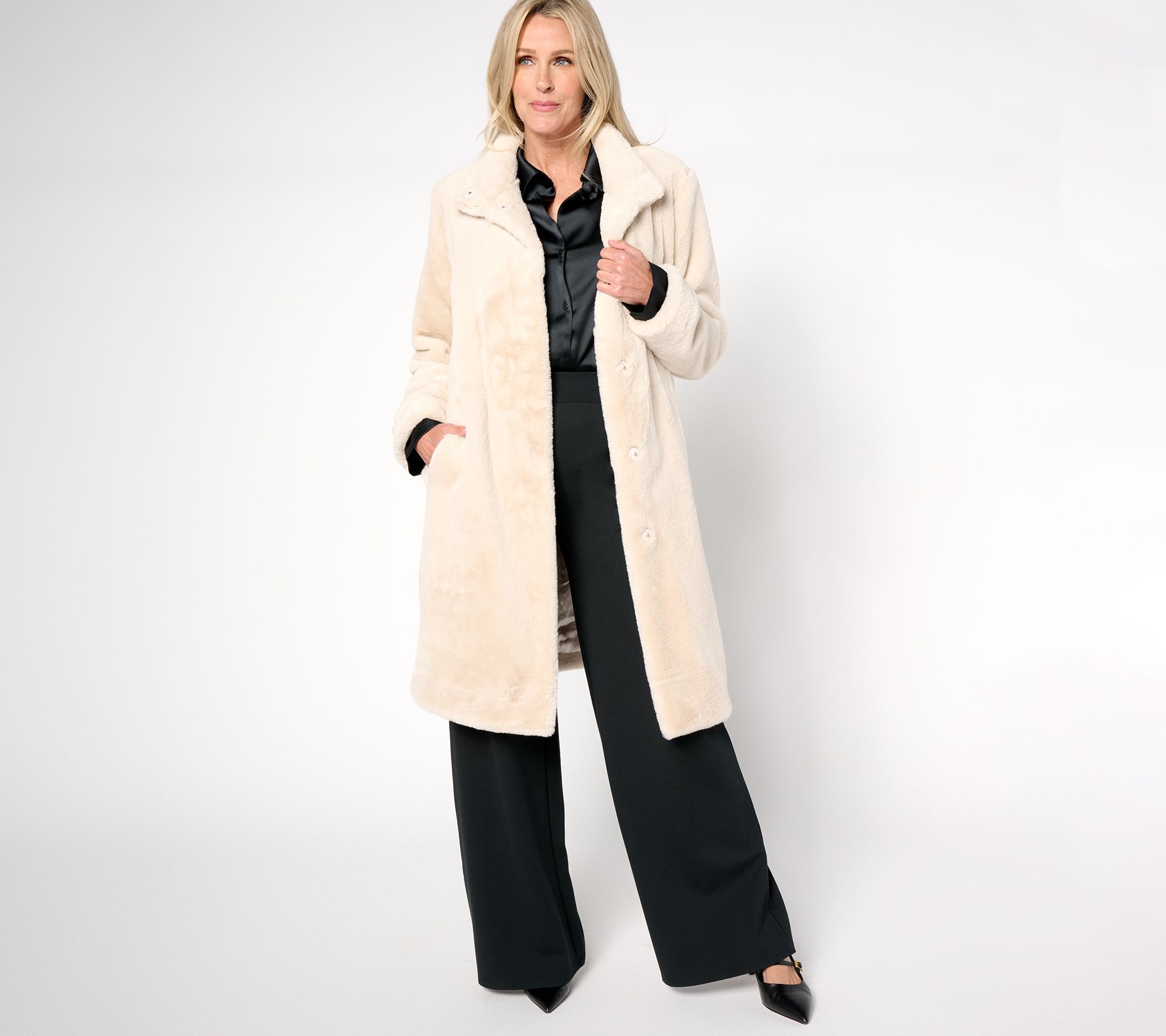 "As Is" Dennis Basso Regular Faux Mink Coat w/ Convertible Collar