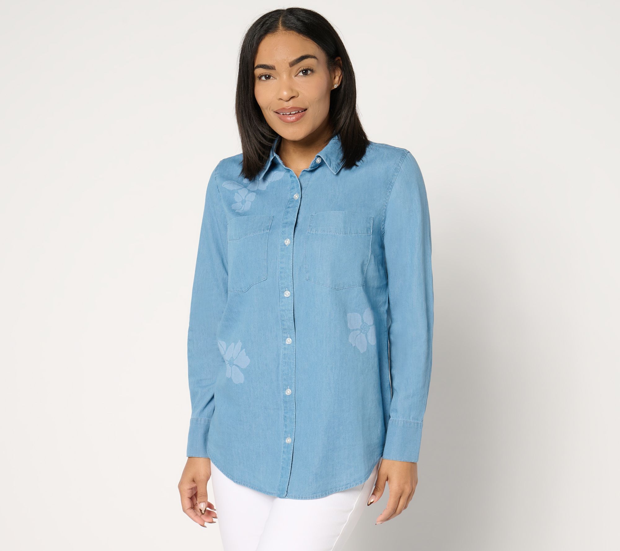 "As Is" Studio Park x Amy Stran 100% Cotton Stamped Chambray Shirt