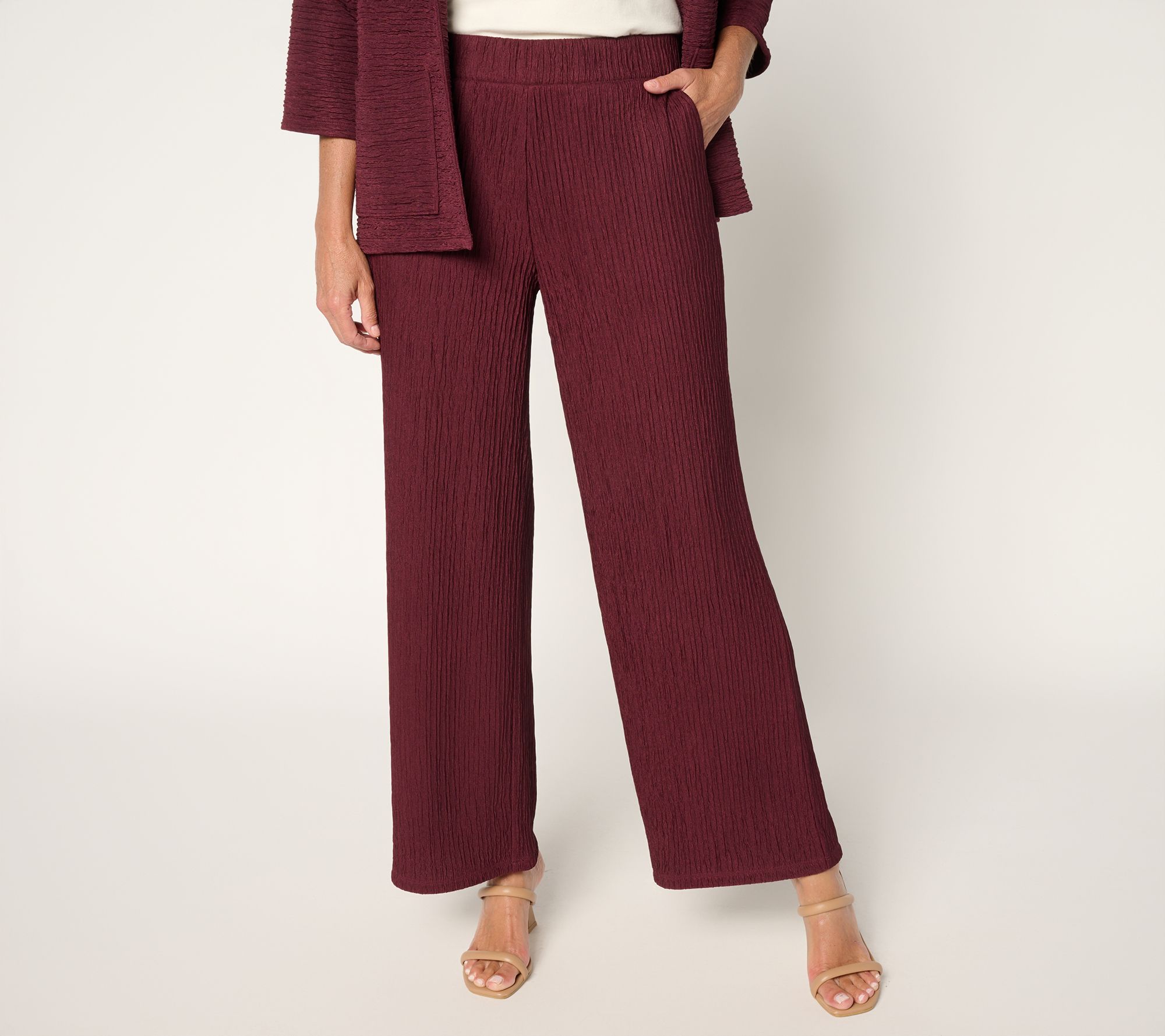 Joan Rivers Petite Crinkle Knit Wide Leg Ankle Pants