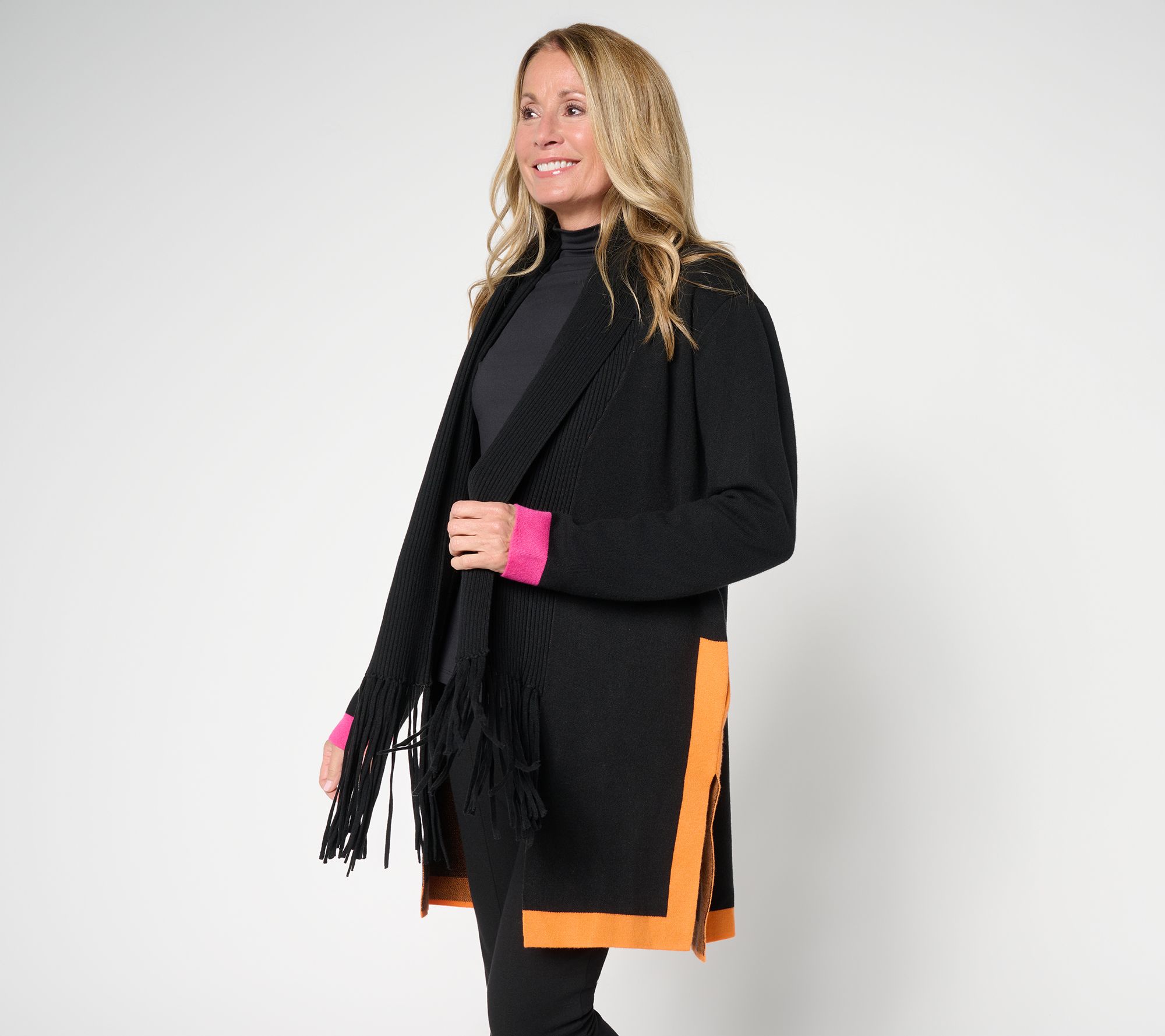 Attitudes by Renee Regular Color Block Fringe Duster Cardigan