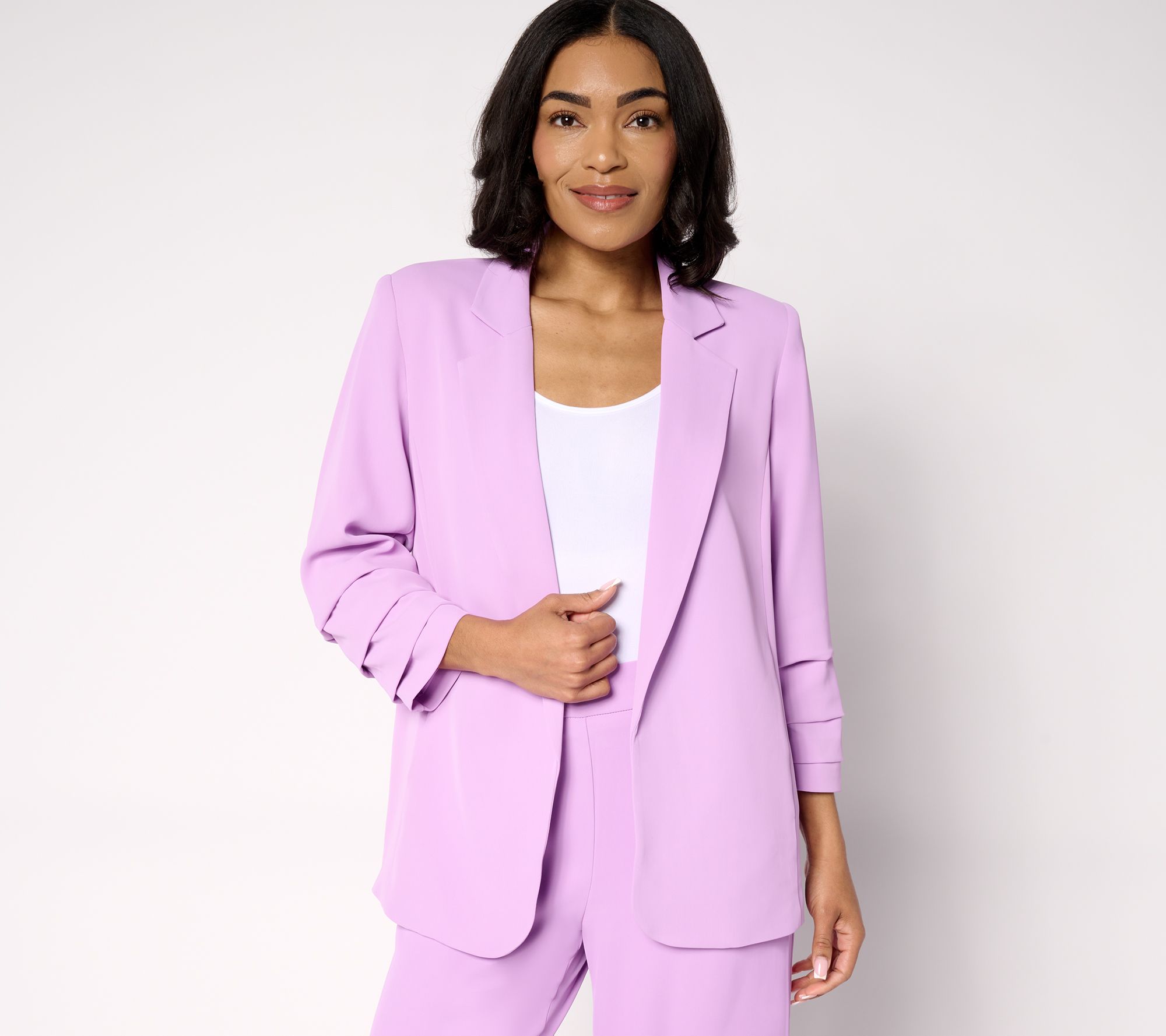 "As Is" nicole by Nicole Miller Stretch Crepe Rouched Sleeve Blazer