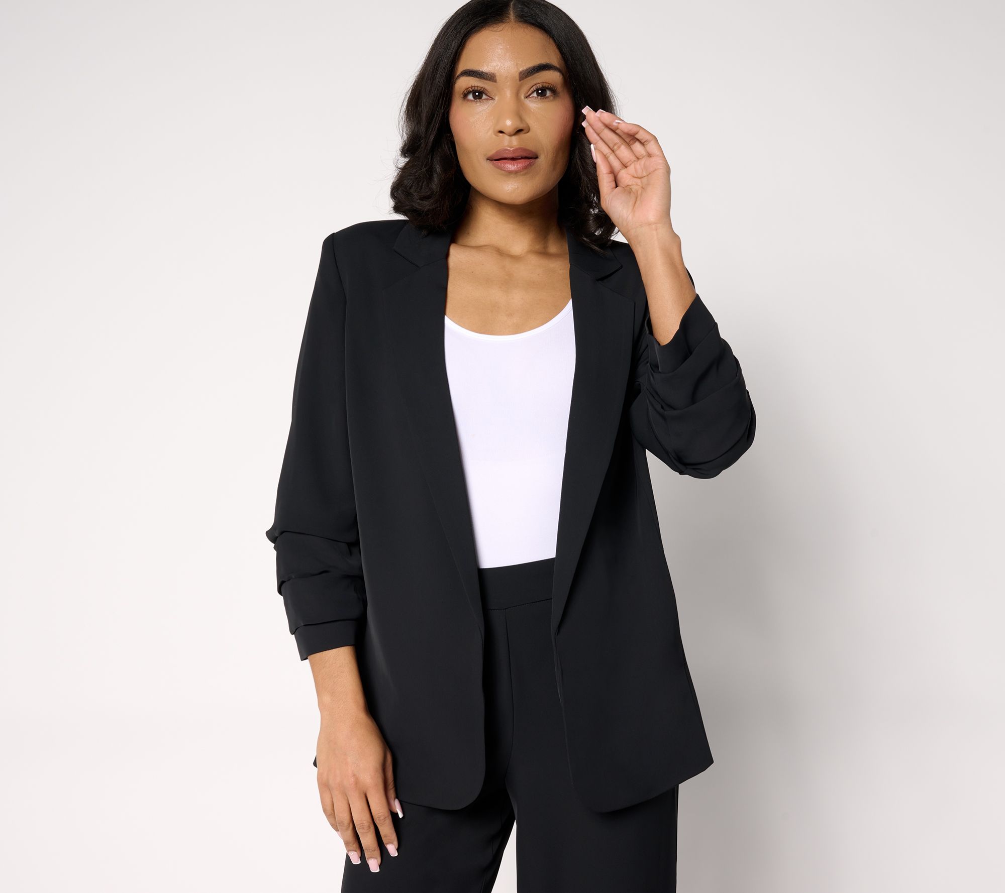 "As Is" nicole by Nicole Miller Stretch Crepe Rouched Sleeve Blazer