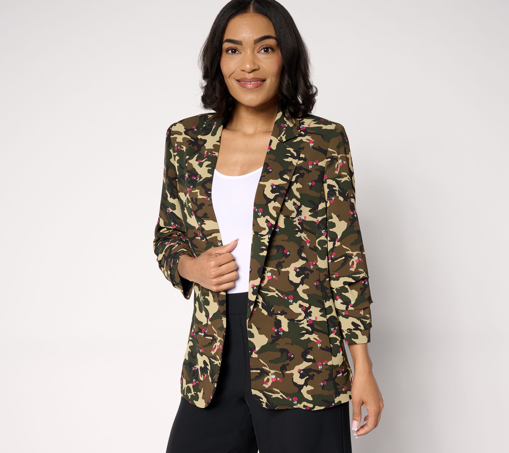 "As Is" nicole by Nicole Miller Stretch Crepe Rouched Sleeve Blazer