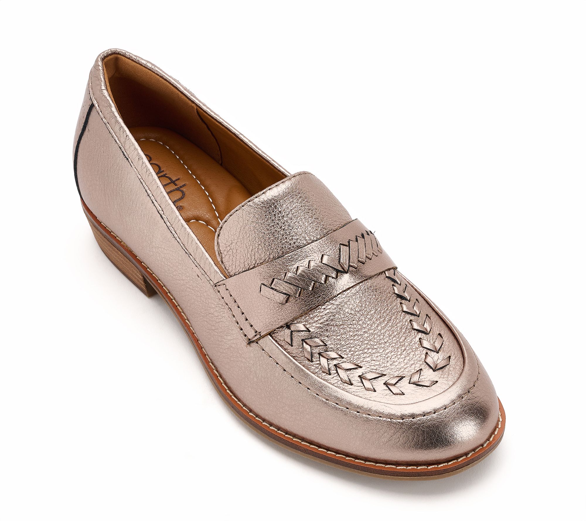 Earth Leather Slip-On Loafer with Stitch Detail - Edith