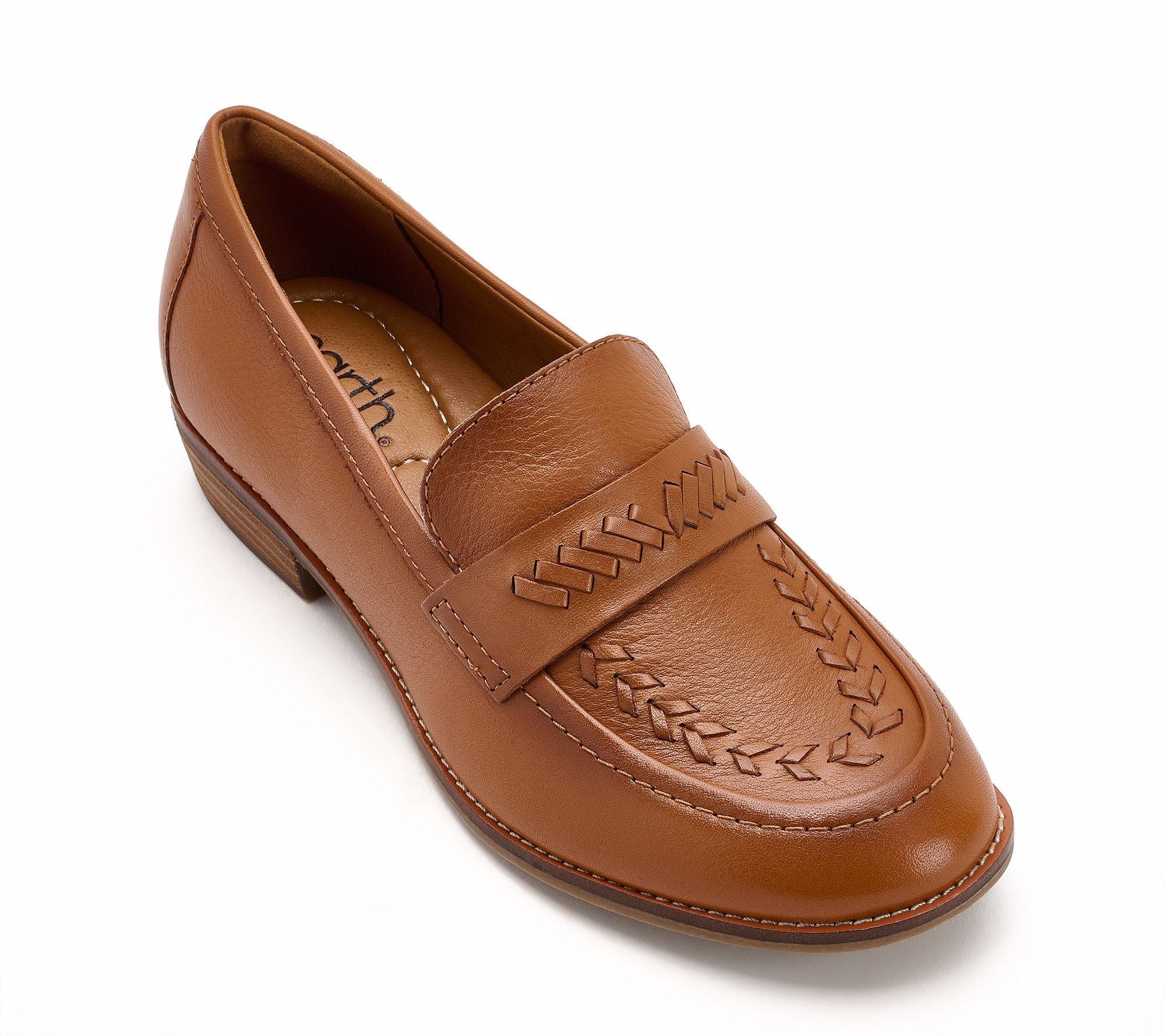 Earth Leather Slip-On Loafer with Stitch Detail - Edith