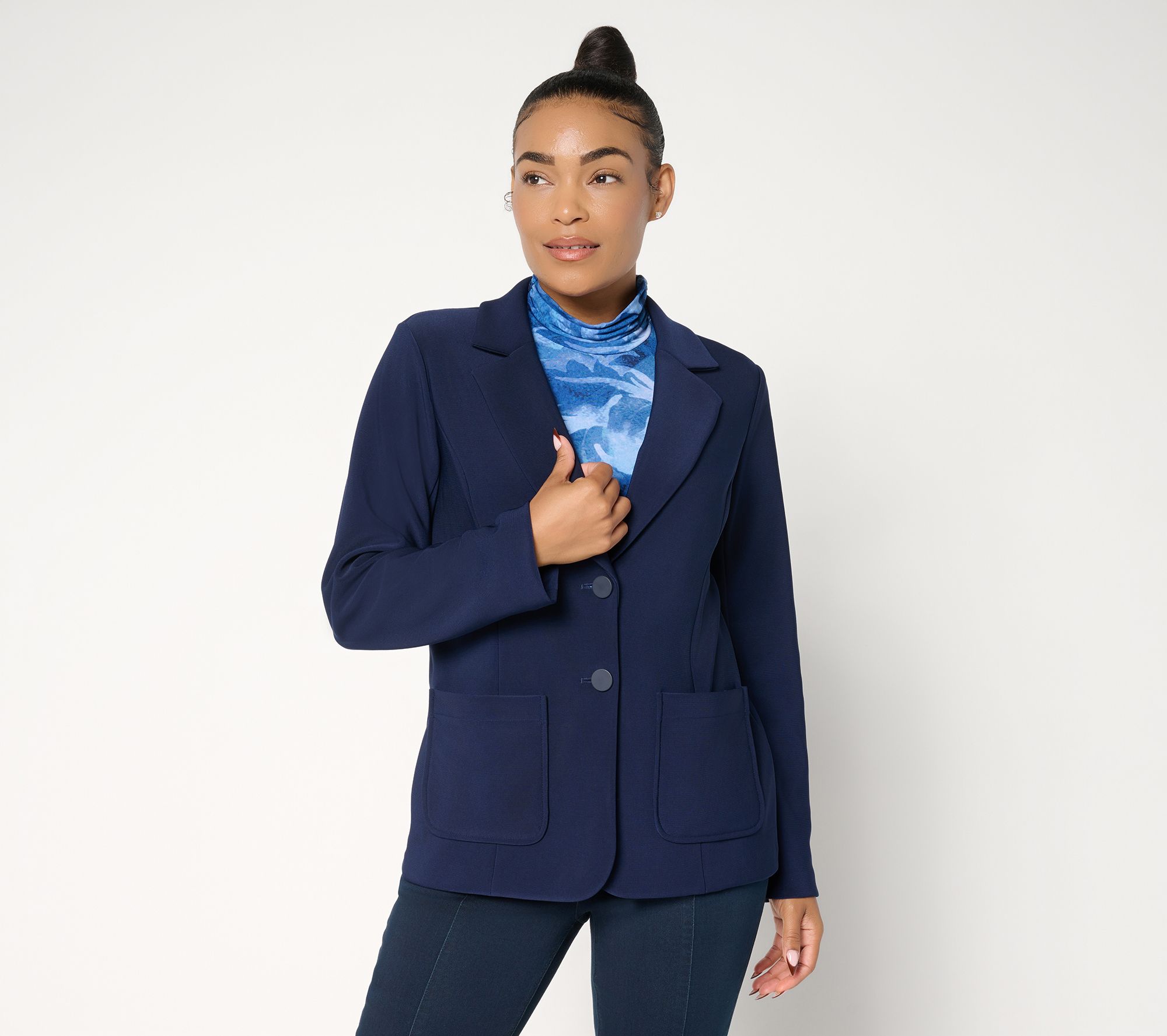 Susan Graver Petite Brushed Back LK Fusion Notch Collar Blazer