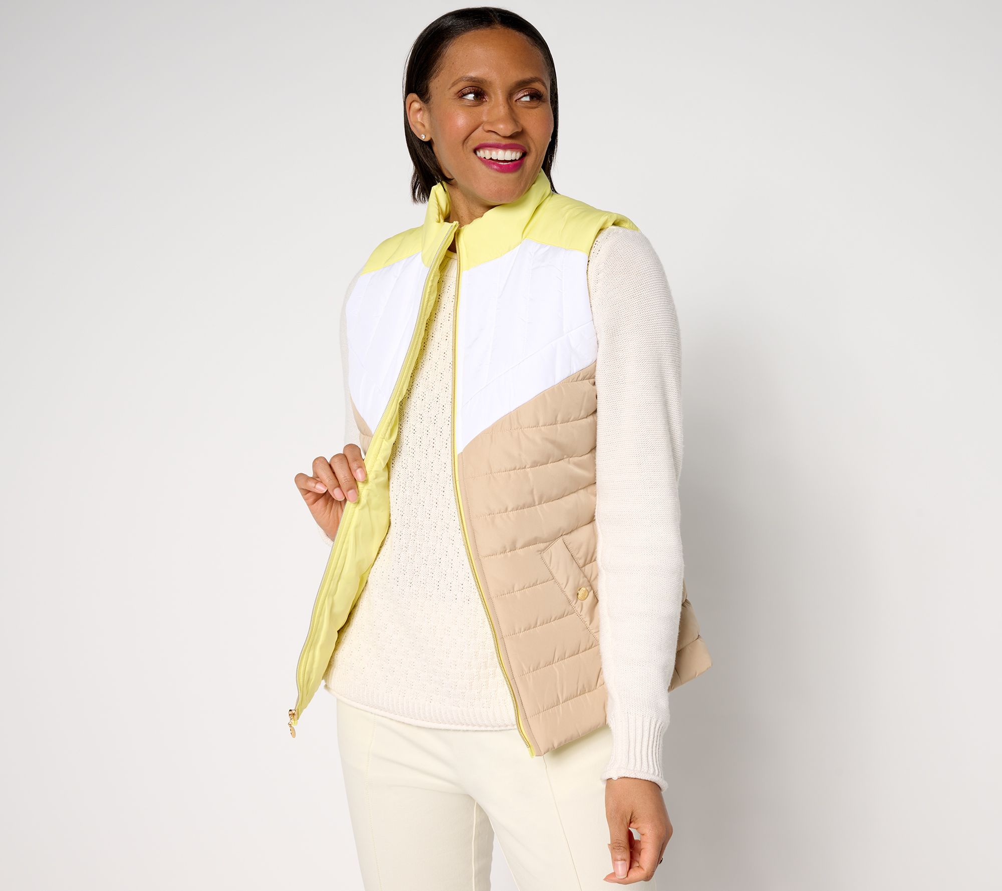 "As Is" Isaac Mizrahi Live! Clubhouse Color Block Quilted Vest