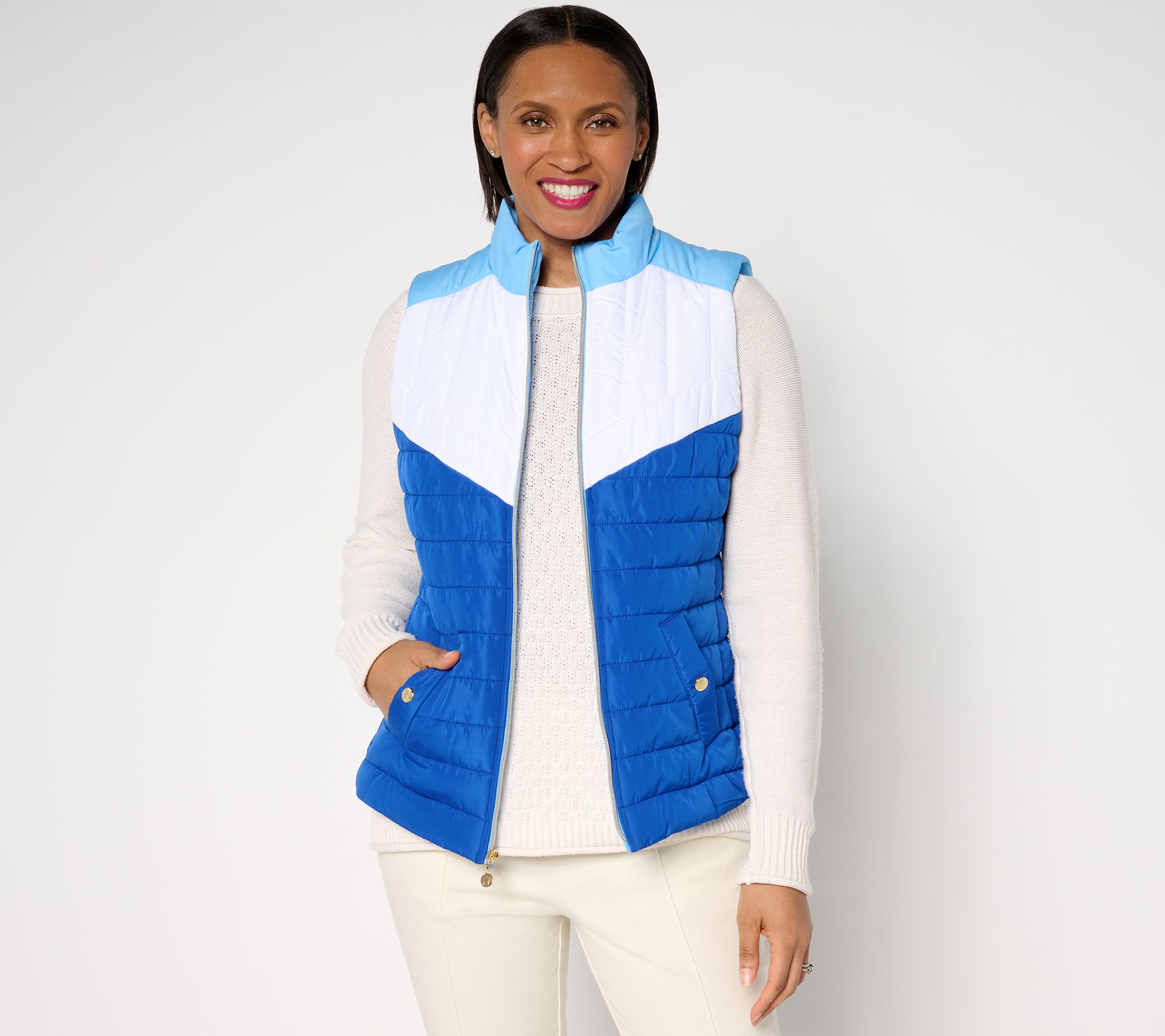 "As Is" Isaac Mizrahi Live! Clubhouse Color Block Quilted Vest
