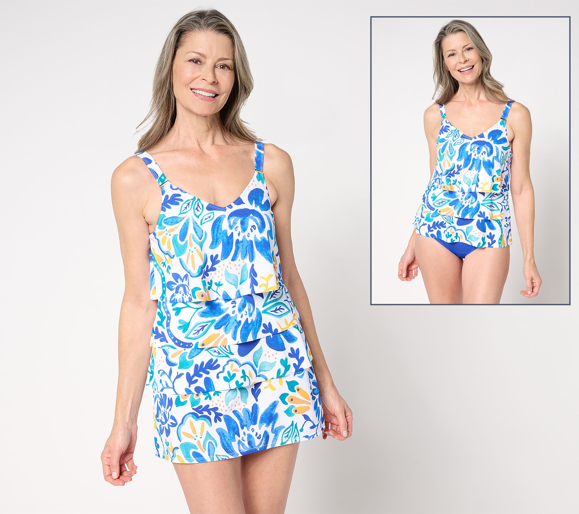 "As Is" Susan Graver Soleil Tiered Tankini with Skirt & Brief