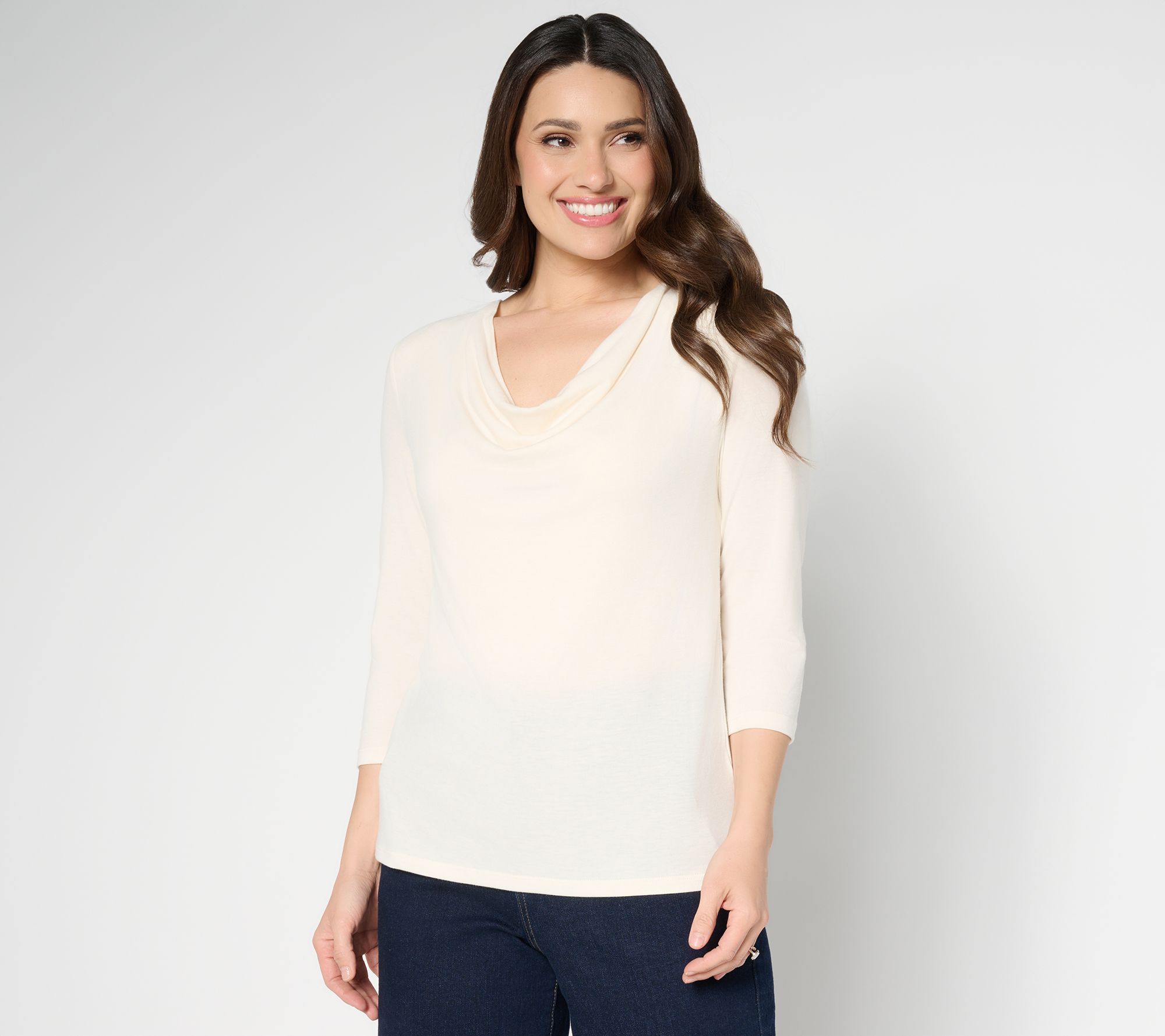 RM Studio x Rebecca Minkoff 3/4 Sleeve Drape Neck Knit Top