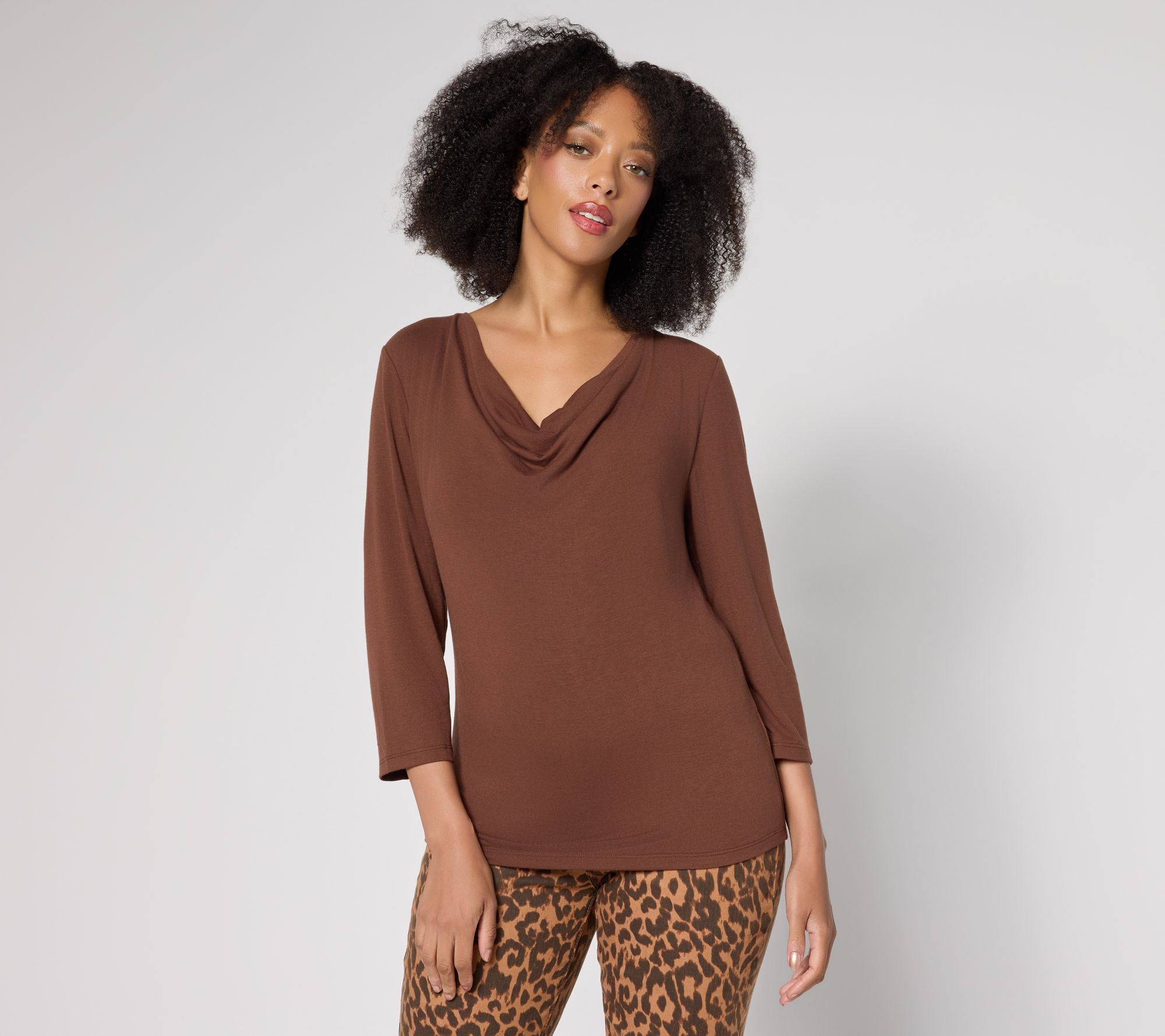 RM Studio x Rebecca Minkoff 3/4 Sleeve Drape Neck Knit Top