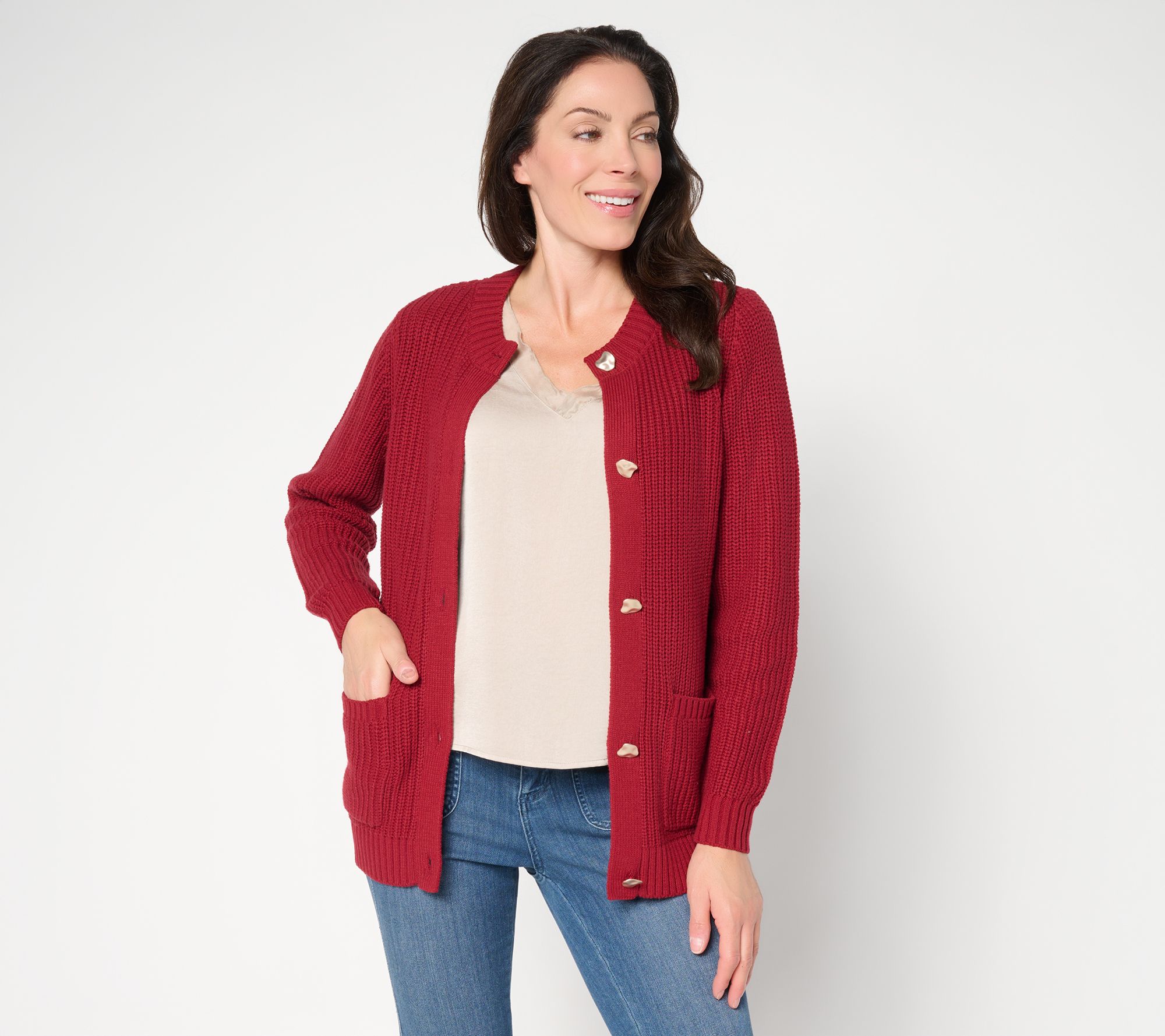  Jingle Belles by Kim Gravel Chunky Shaker Knit Gold Button Cardigan