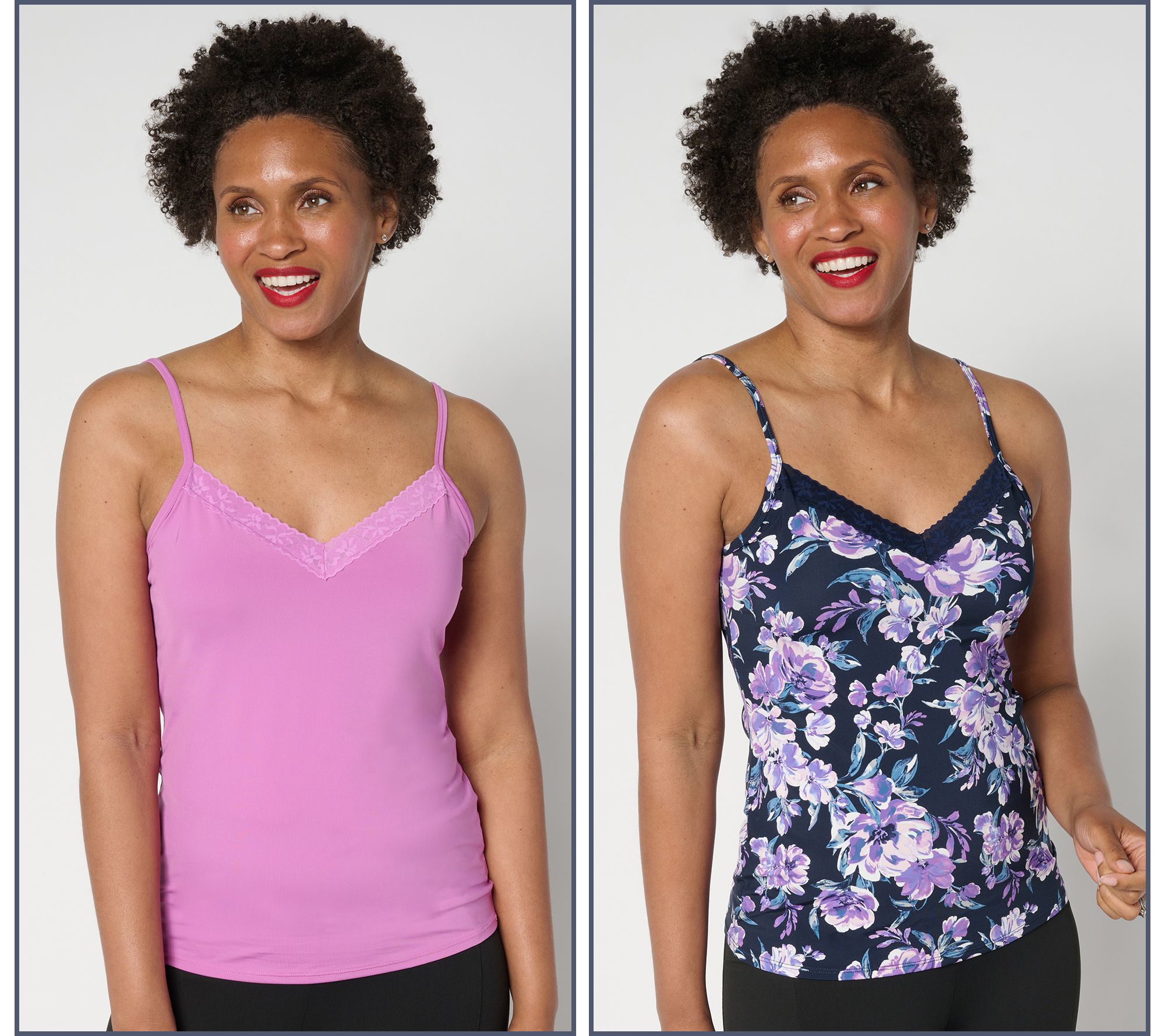  As Is Jockey Micro Soft Stretch Lace Cami Set Of 2 QVC