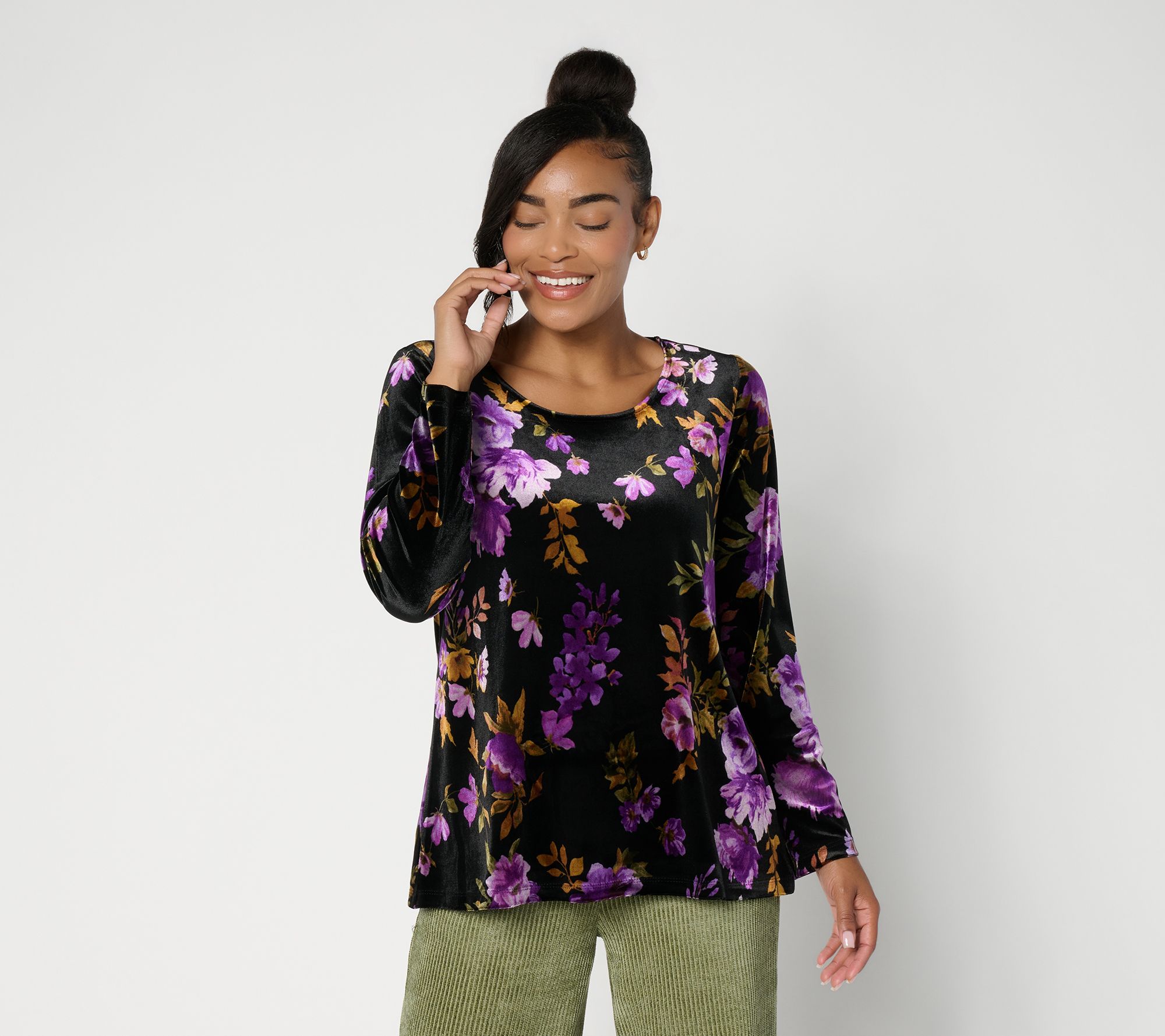 Susan Graver Printed Knit Velvet A-Line Top