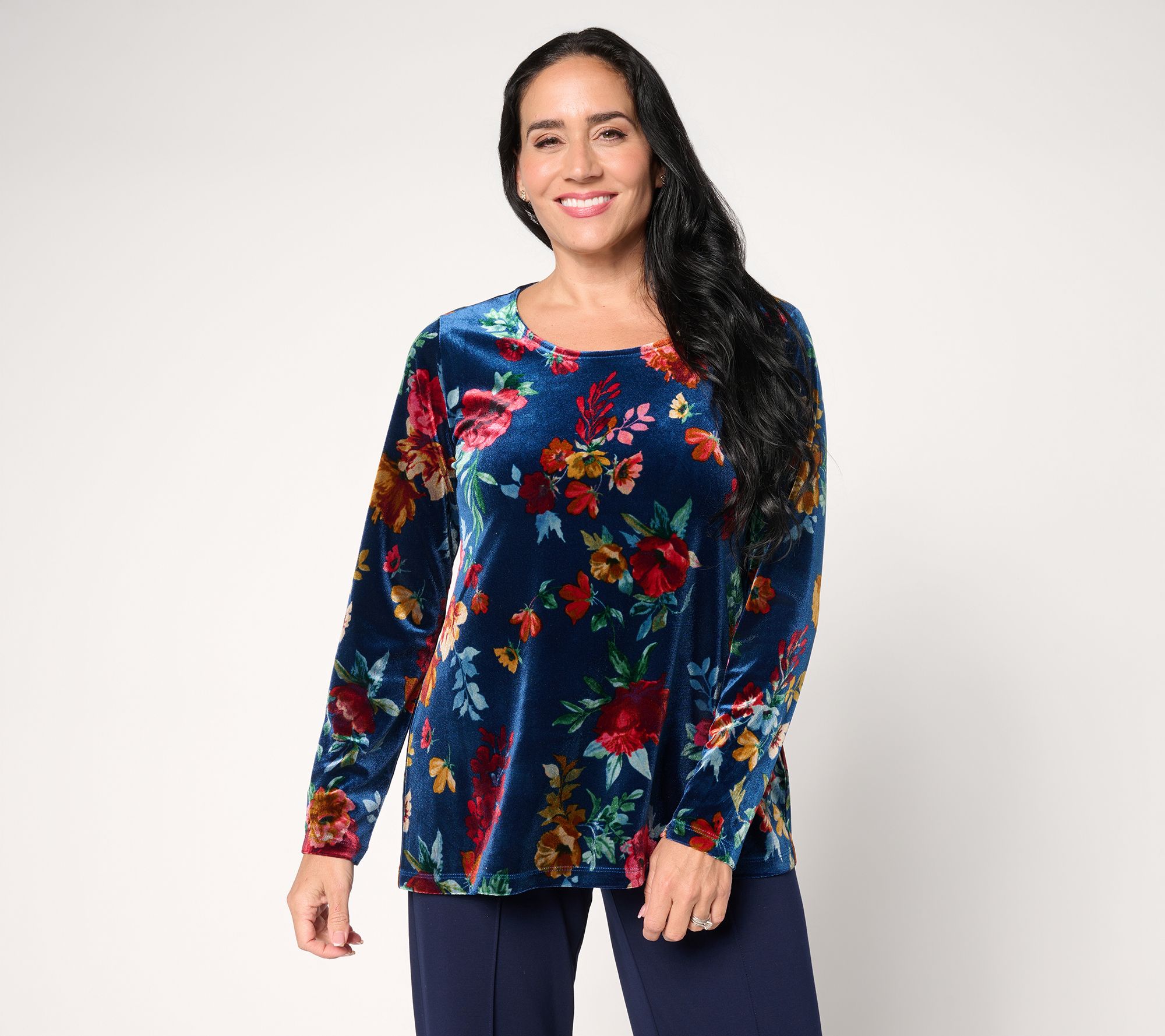 Susan Graver Printed Knit Velvet A-Line Top