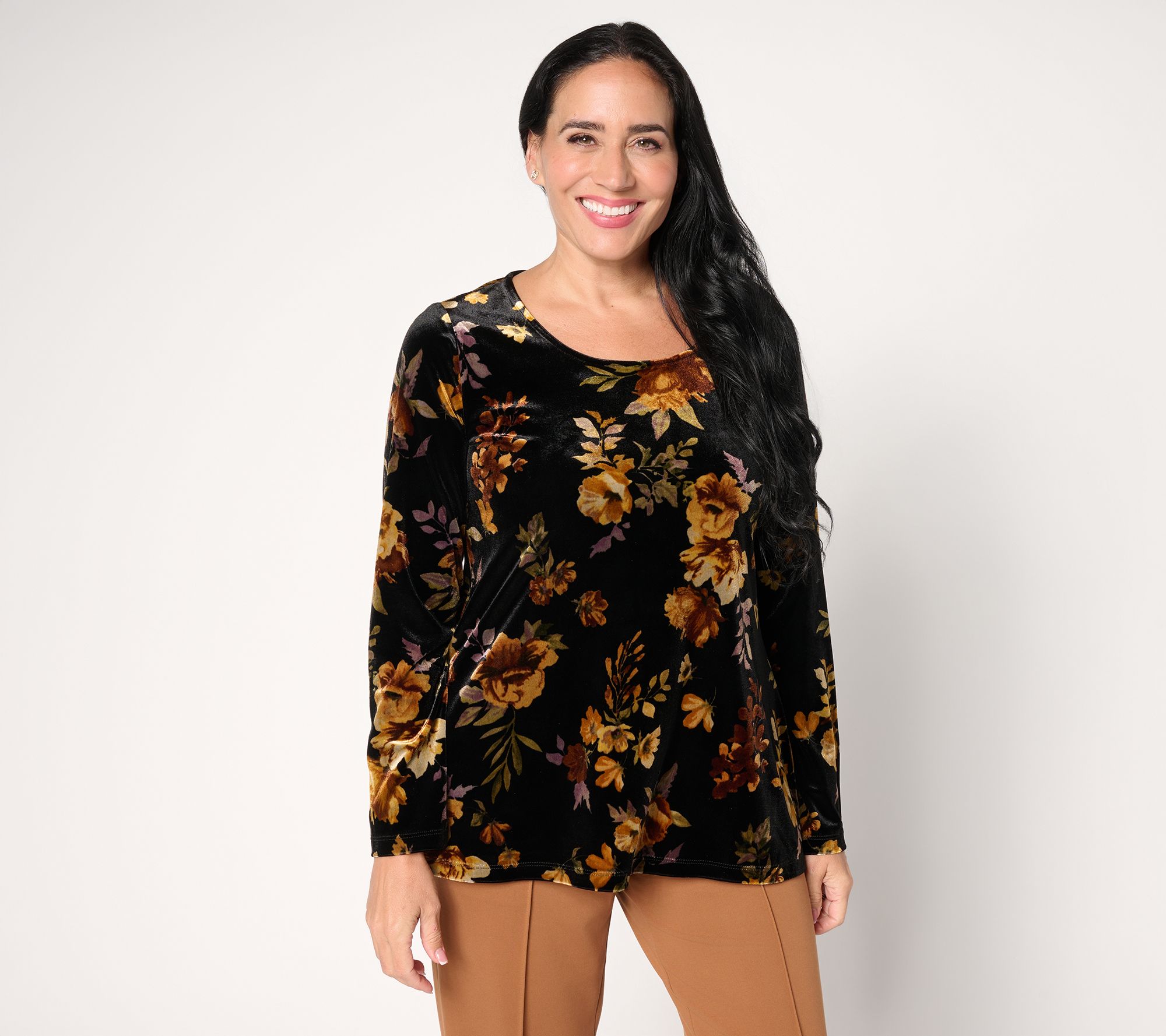 Susan Graver Printed Knit Velvet A-Line Top