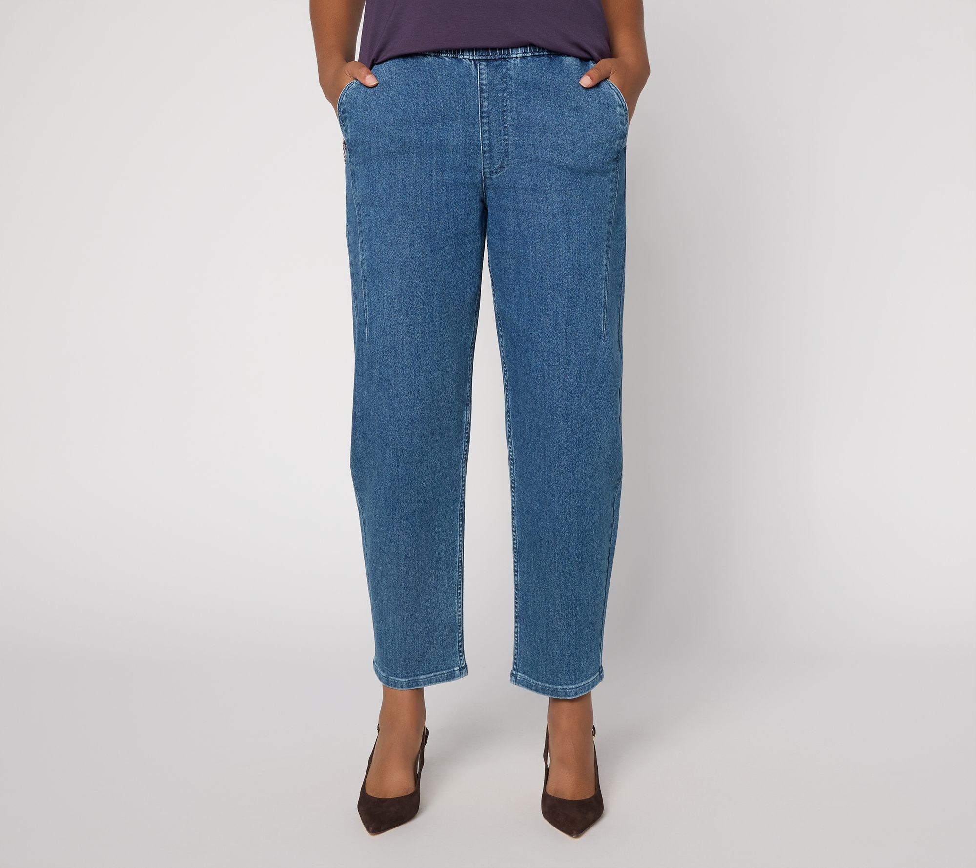 LOGO by Lori Goldstein Regular Indigo Pull On Barrel Ankle Jeans