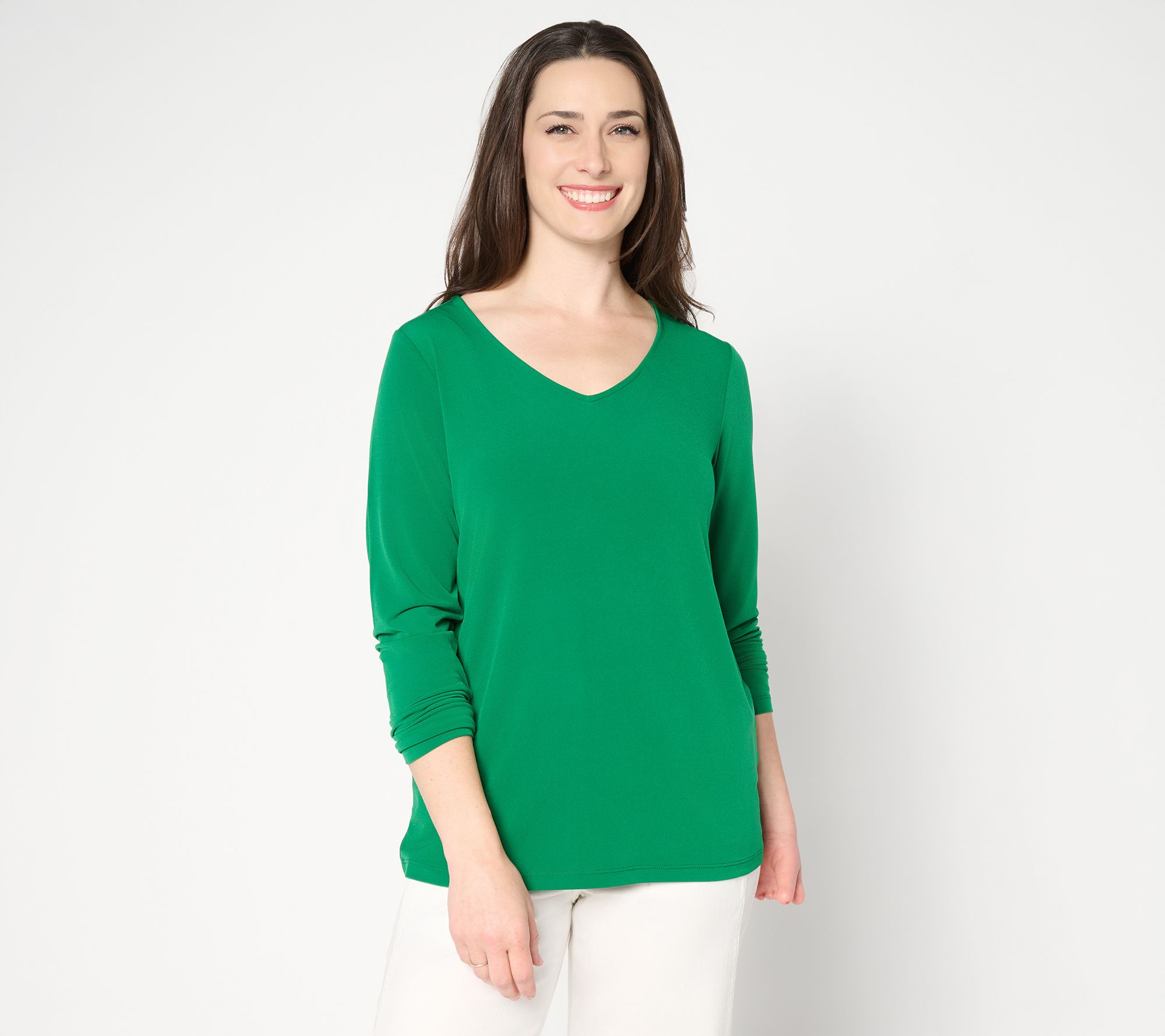 Susan Graver Essentials Liquid Knit V-Neck Top with Long Sleeves