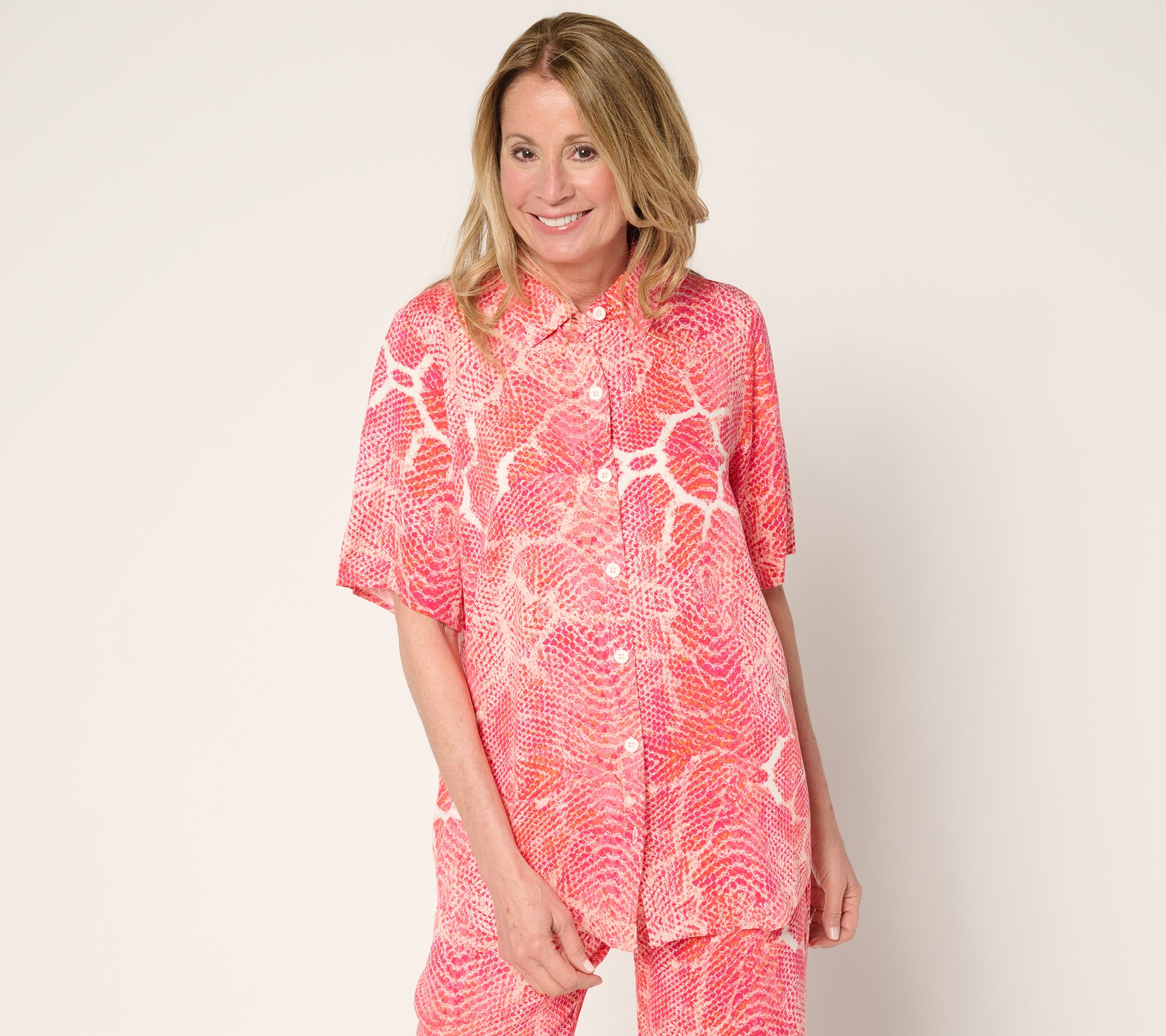 "As Is" Brandis Dress Out Loud Printed Short Sleeve Camp Shirt