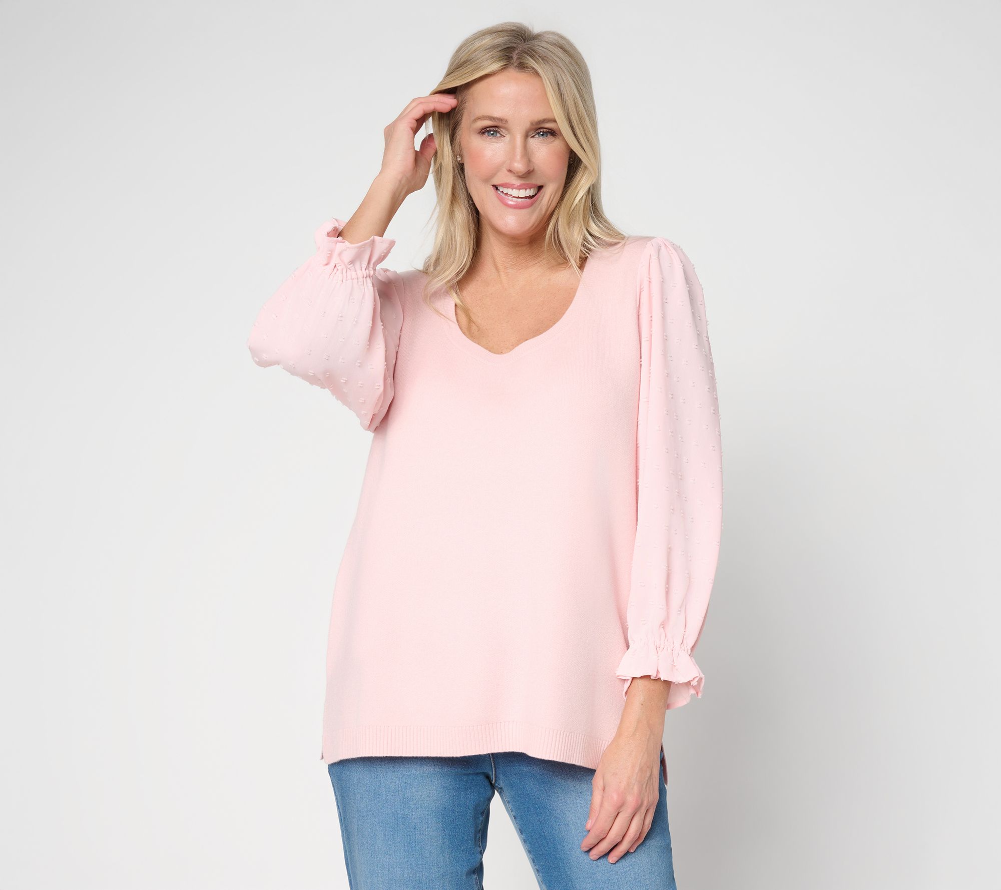 Ree by the Pioneer Woman Mixed Media Pullover_Long Sleeve Sweater