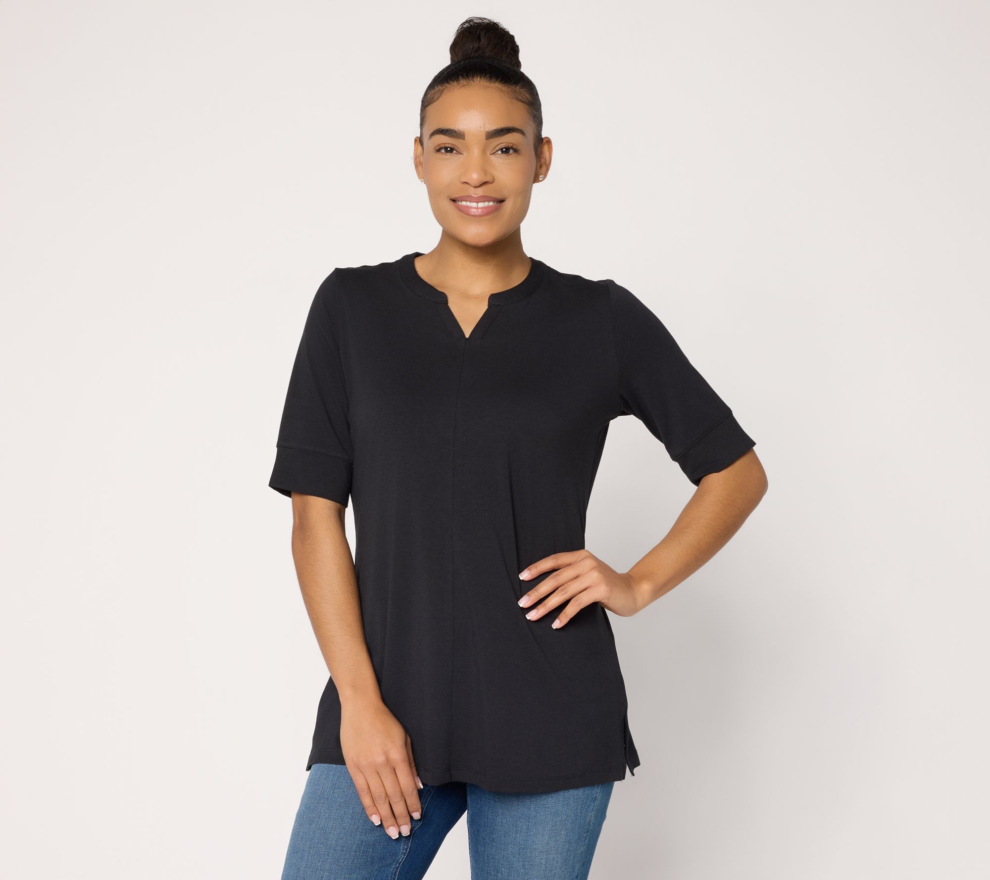 Denim & Co. Essentials So Soft Jersey Split Nk Tunic