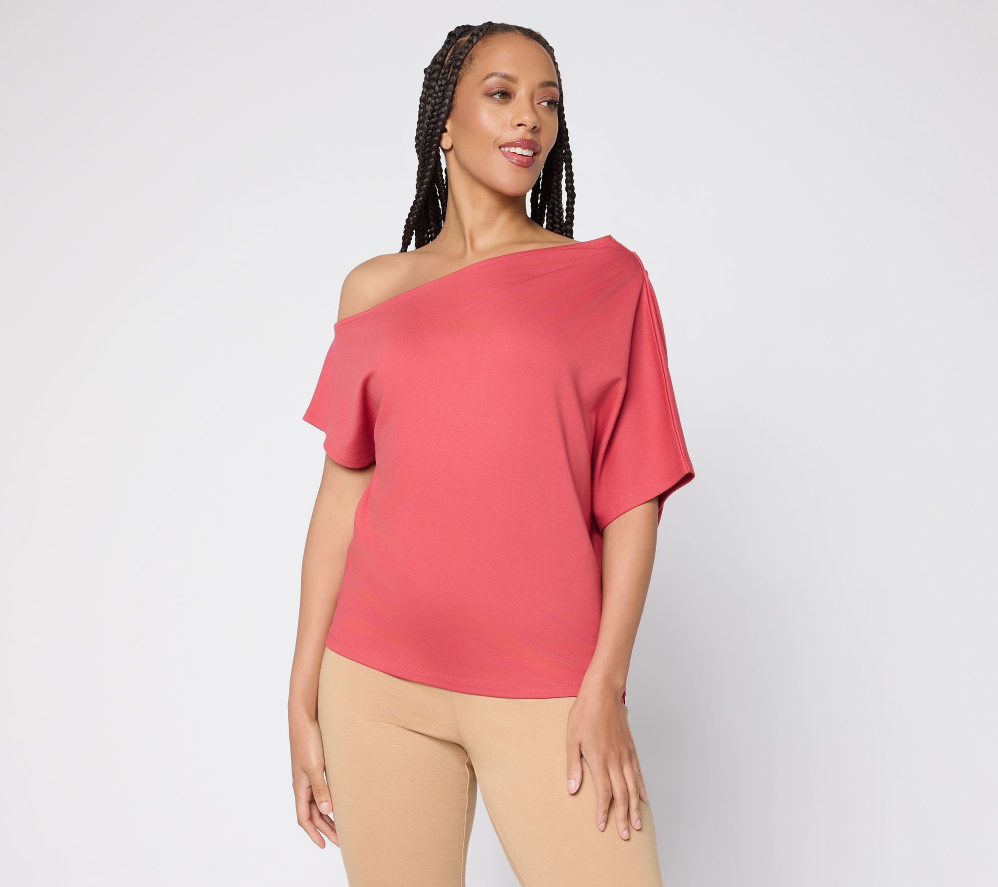 BEAUTIFUL by Lawrence Zarian Silky Ponte Flirty One Shoulder Top