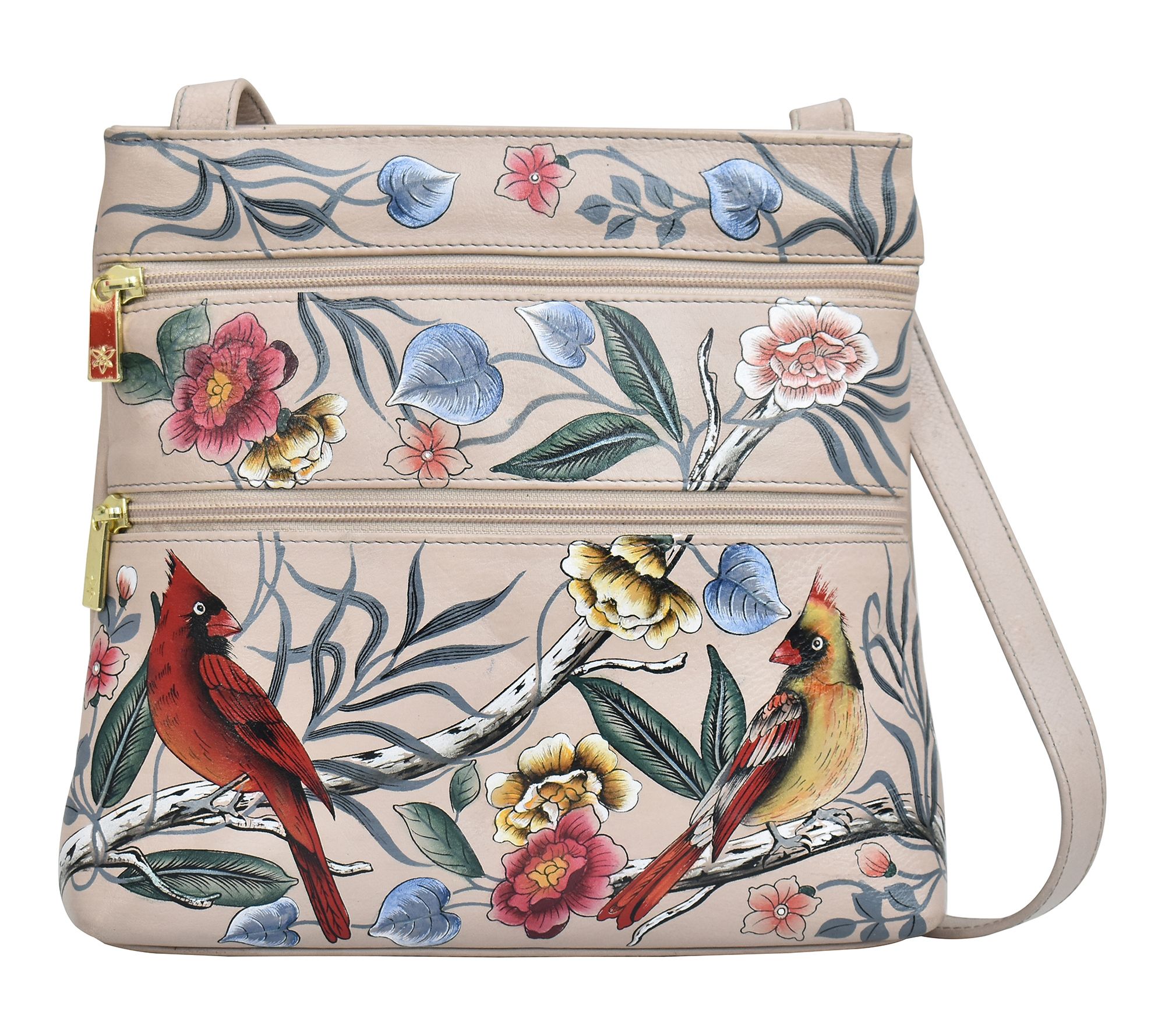 Anuschka Painted Leather Medium Crossbody w/ Double Zip Front