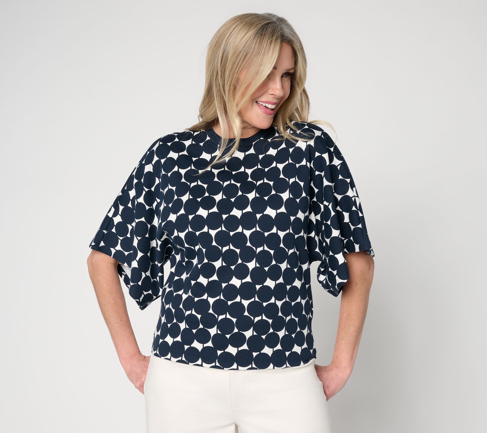 Carla Rockmore Collection 100% Cotton Crew Neck Batwing Slv Tee