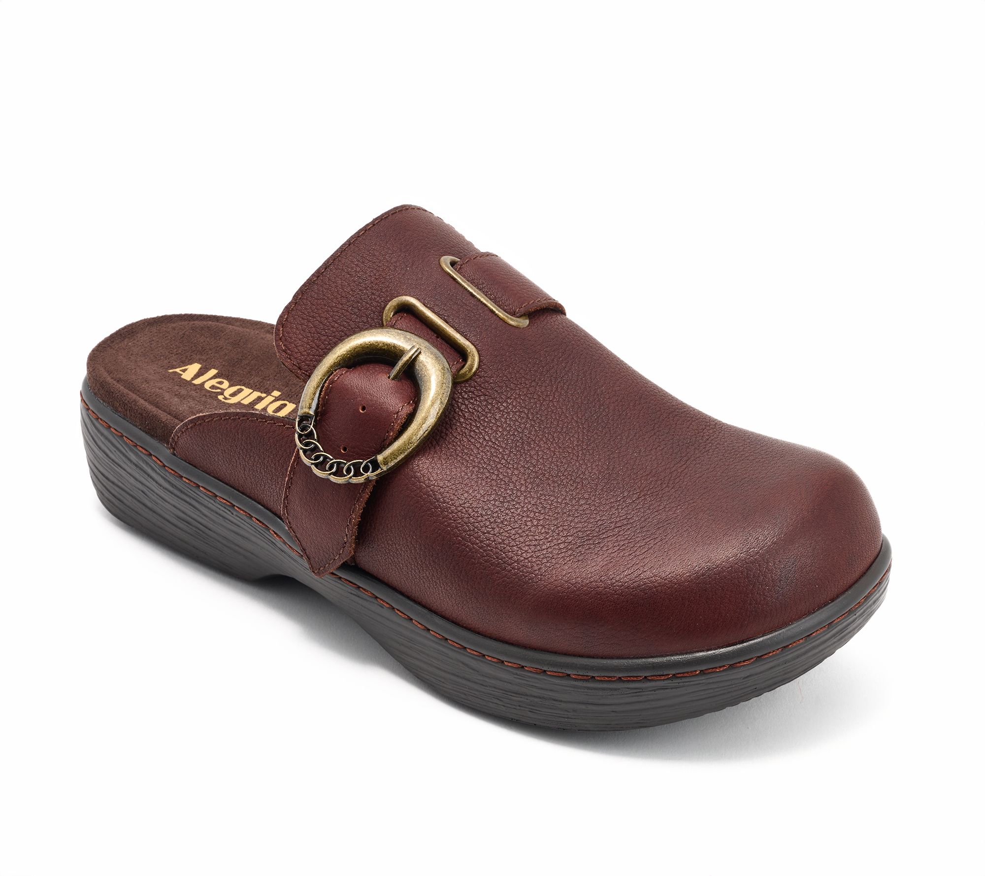"As Is" Alegria Leather Buckled Clogs- Osmosis