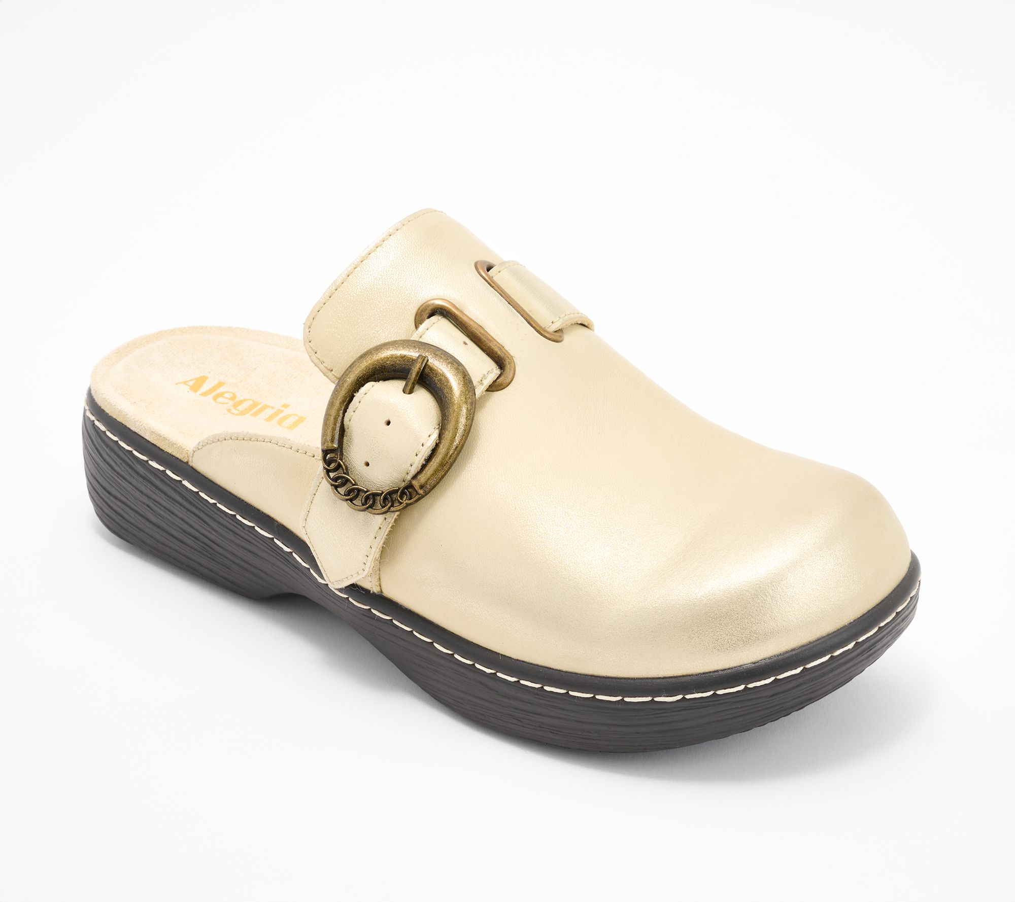 "As Is" Alegria Leather Buckled Clogs- Osmosis