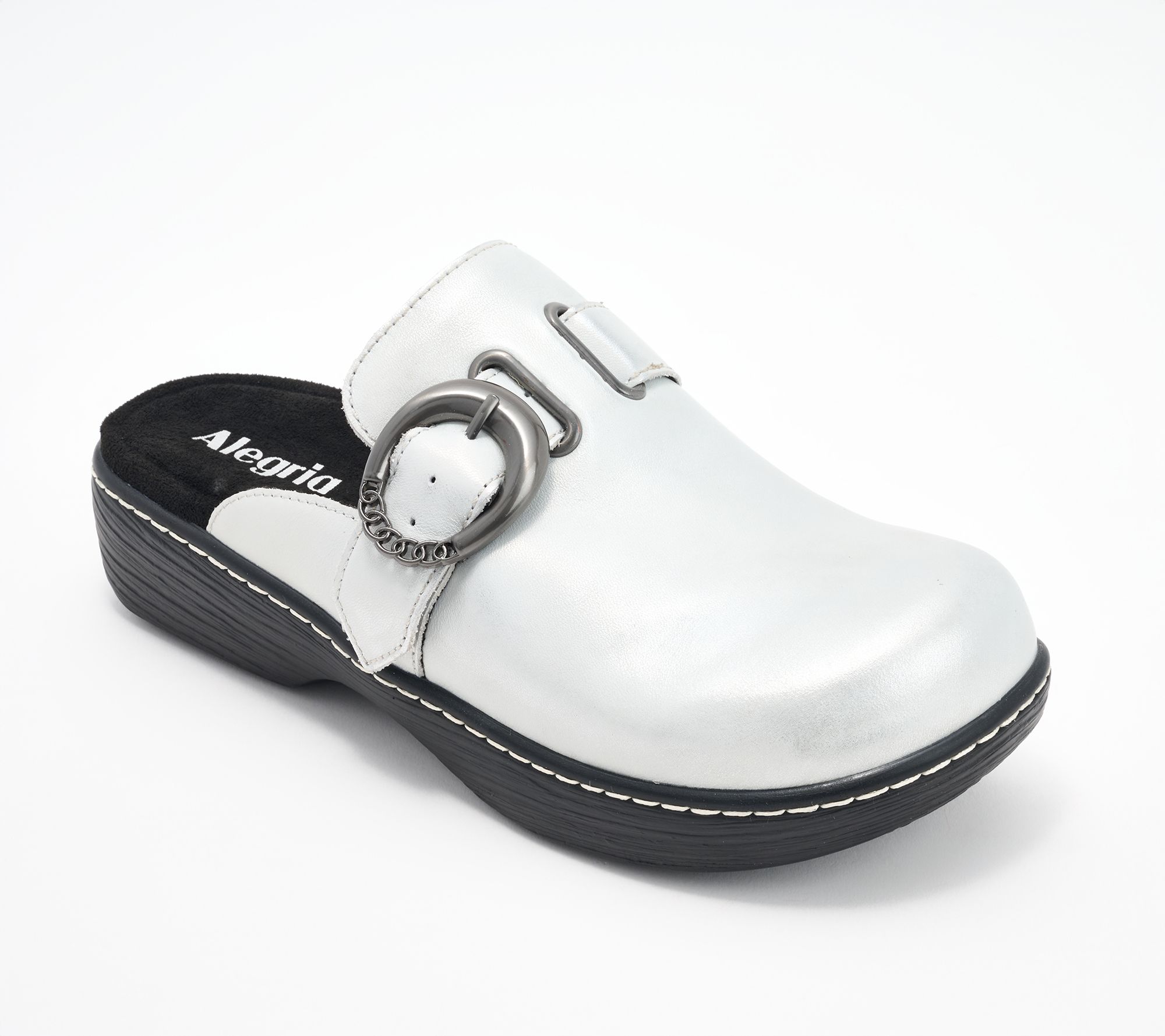 "As Is" Alegria Leather Buckled Clogs- Osmosis