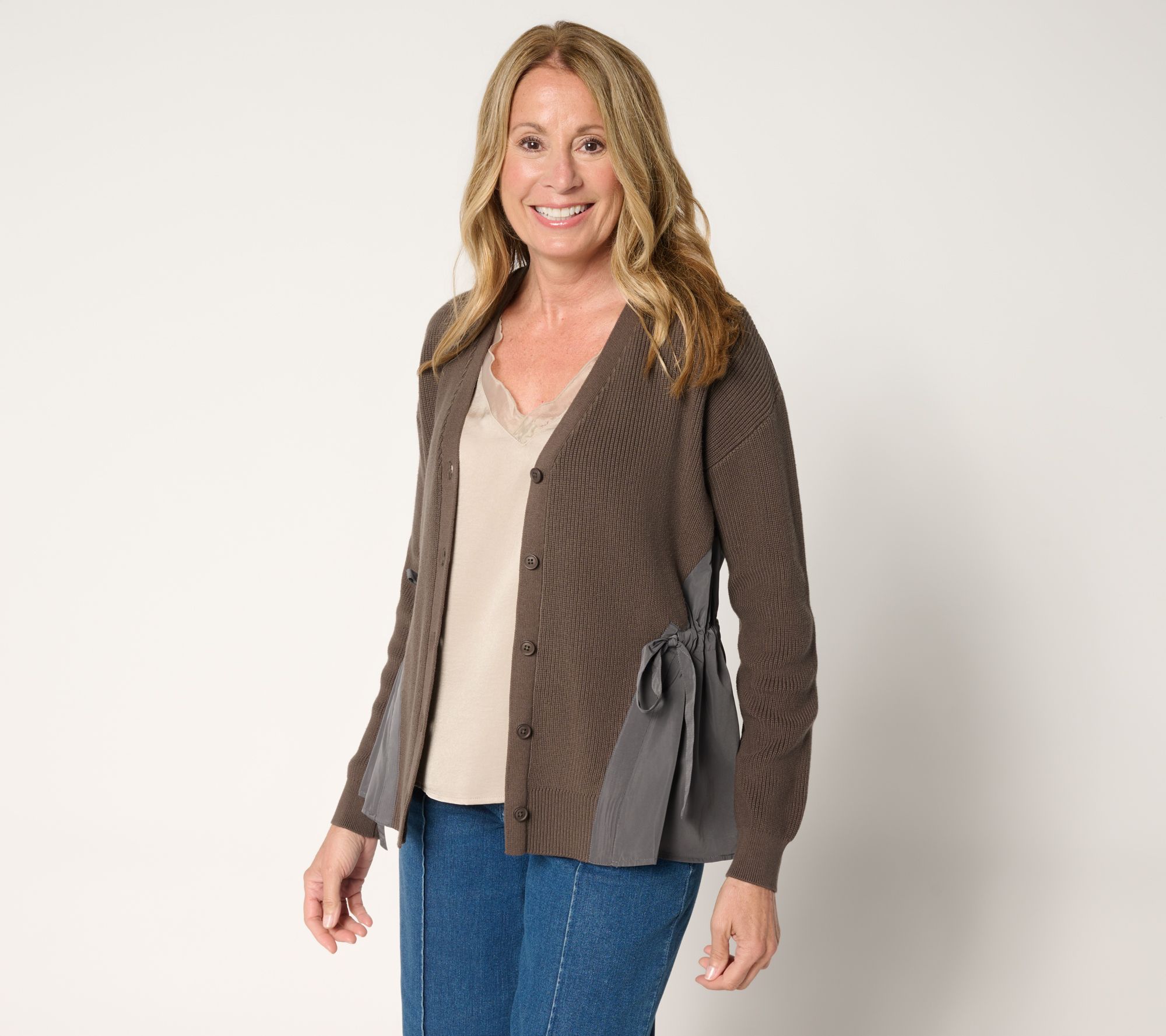 "As Is" LOGO by Lori Goldstein Mix Media Cardigan