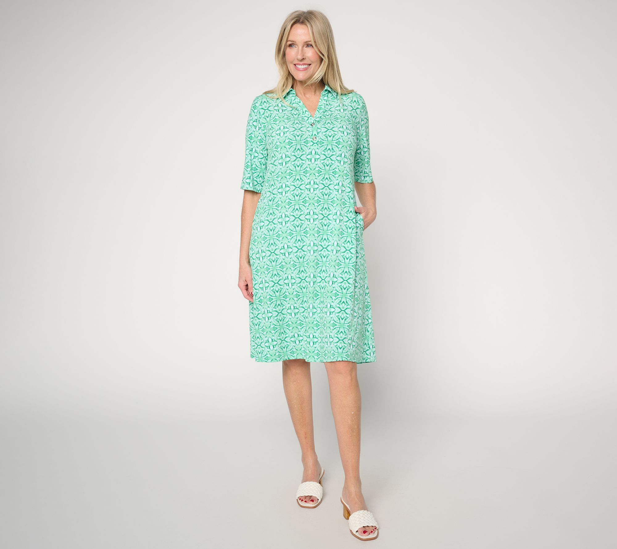 Susan Graver Regular Printed Liquid Knit Dress with Collar