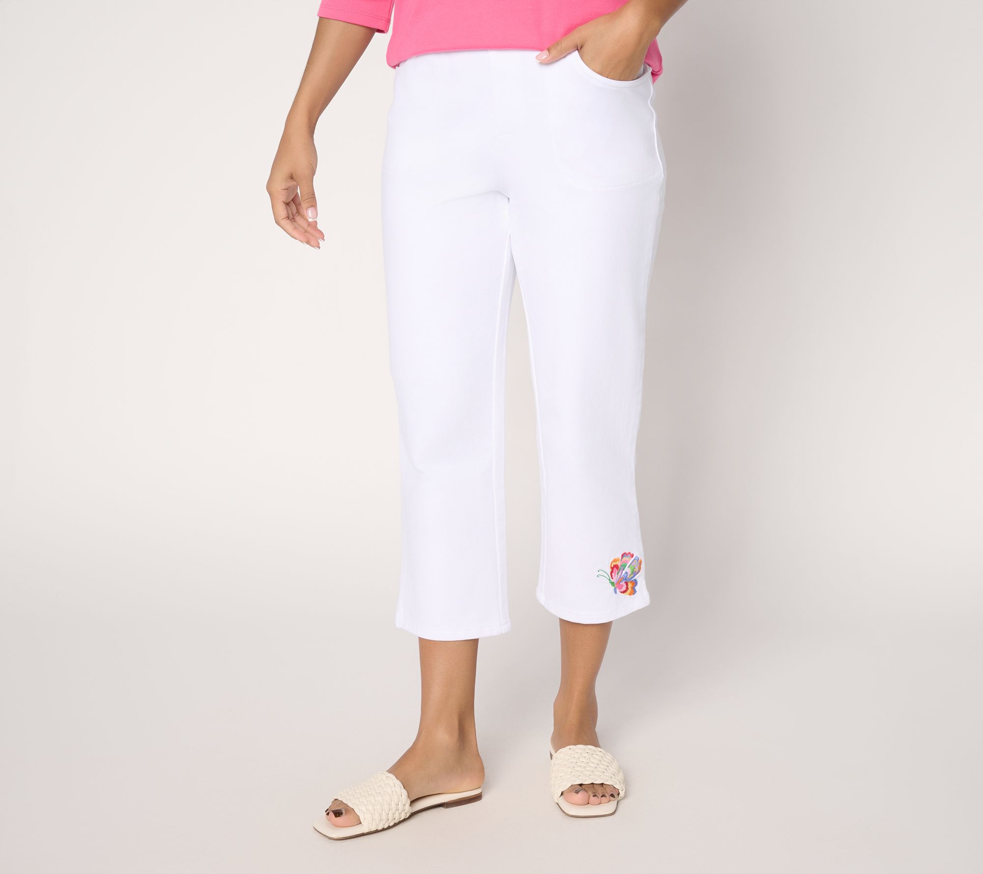 Quacker Factory DreamJeannes Floralicious Embroidered Crop Pant