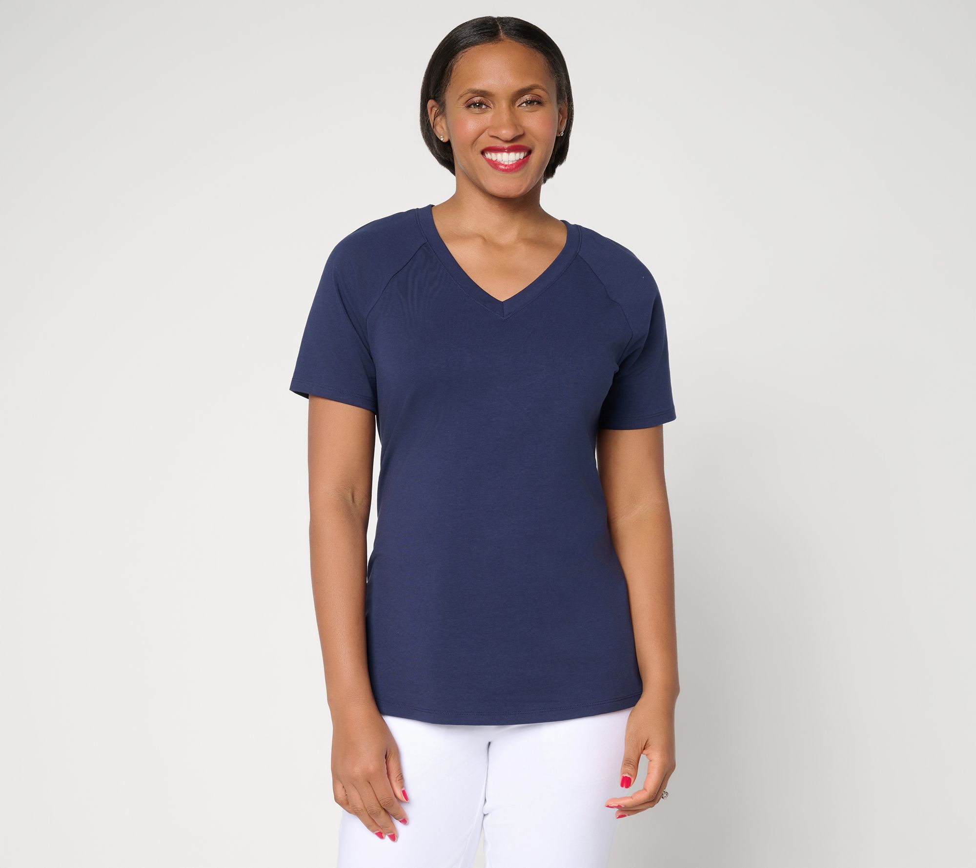 Denim & Co. Essentials Perfect Jersey Raglan Sleeve V-Neck Top