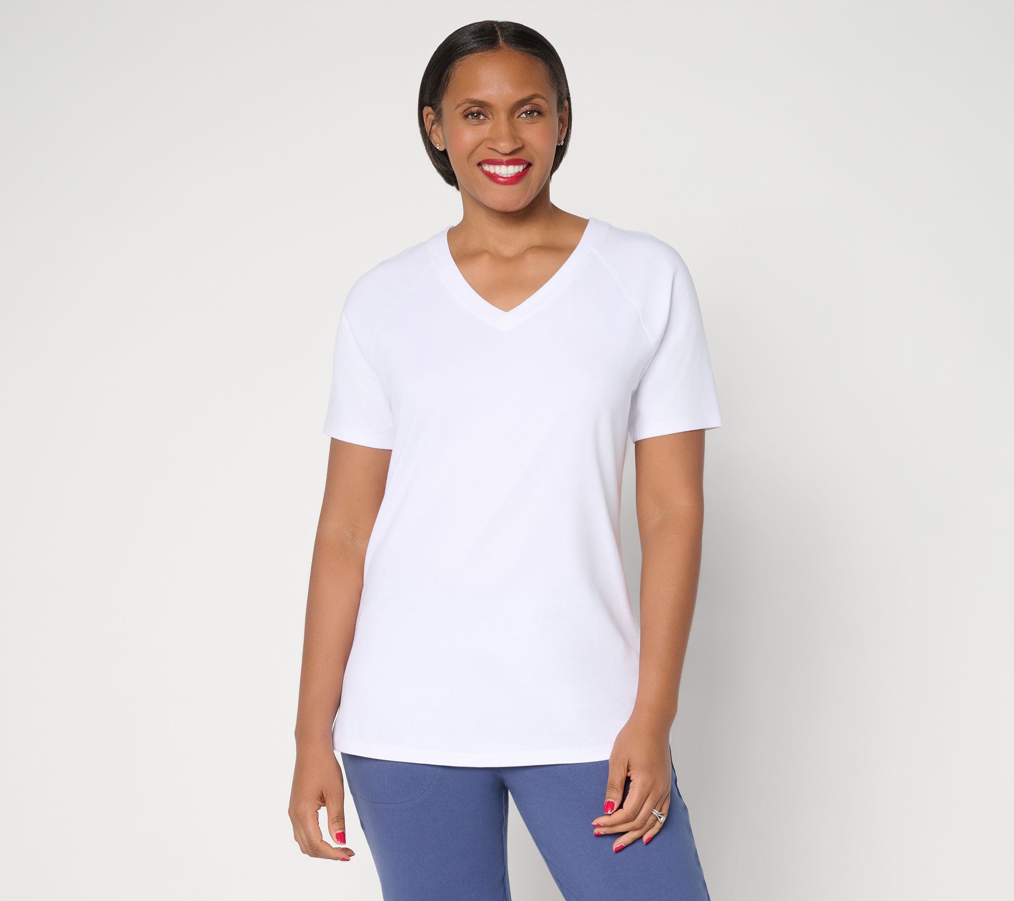 Denim & Co. Essentials Perfect Jersey Raglan Sleeve V-Neck Top