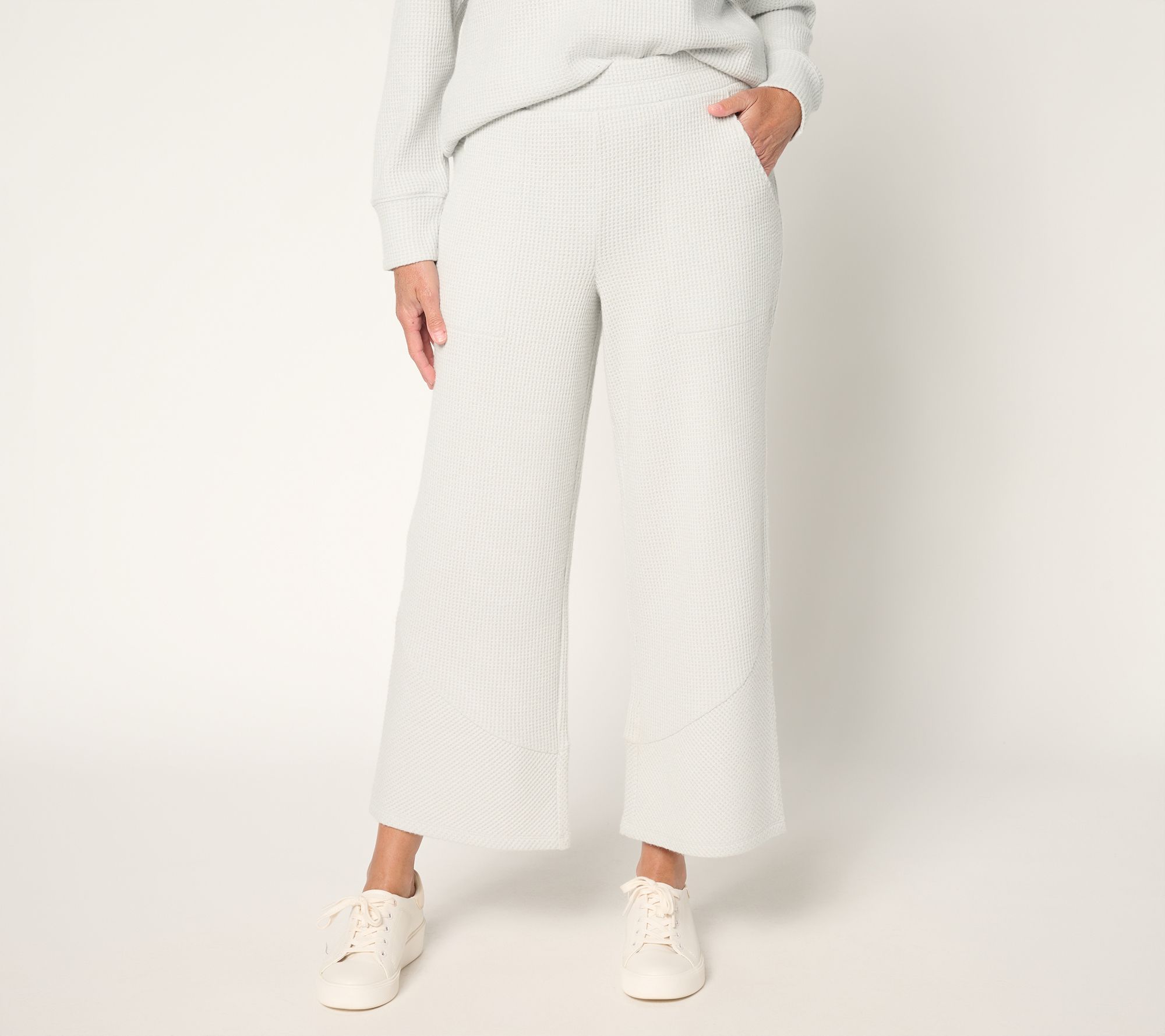 "As Is" AnyBody Reg Brushed Waffle Asymmetrical Wide Leg Pants