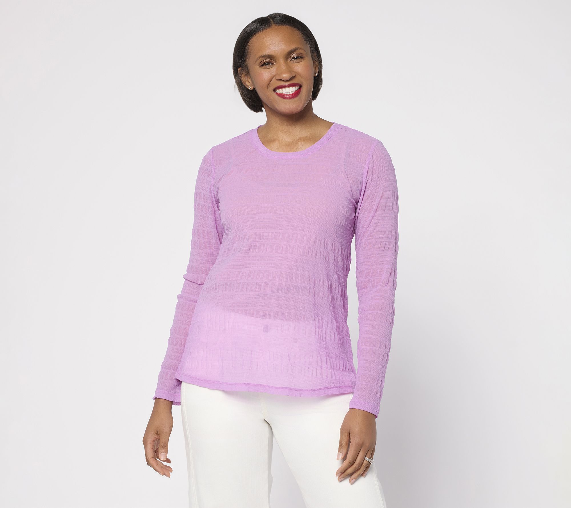 LOGO Layers by Lori Goldstein Textured Mesh Long Sleeve Top