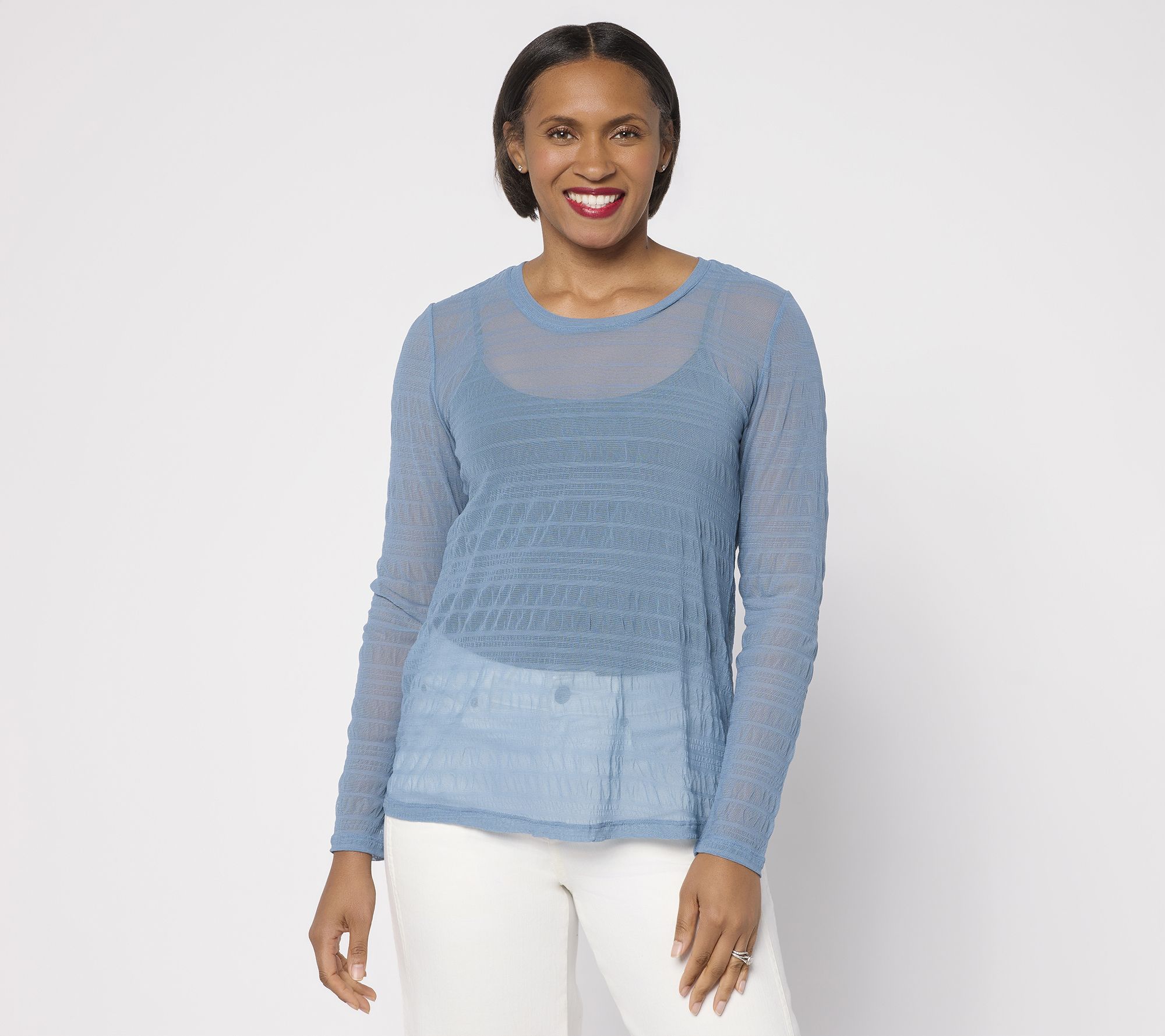 LOGO Layers by Lori Goldstein Textured Mesh Long Sleeve Top