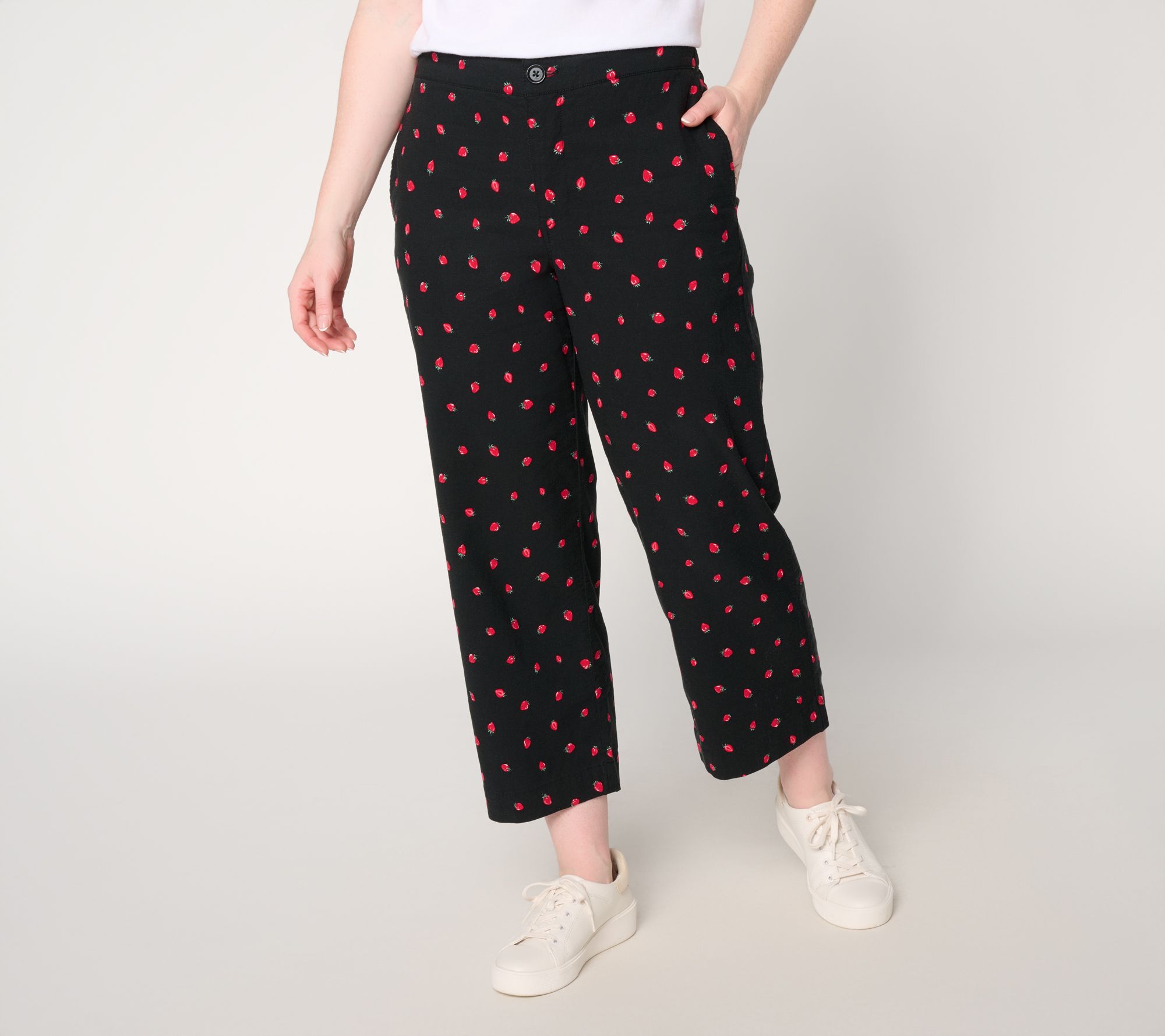 Susan Graver Weekend Petite Printed Stretch Woven Wide Leg Crop Pants